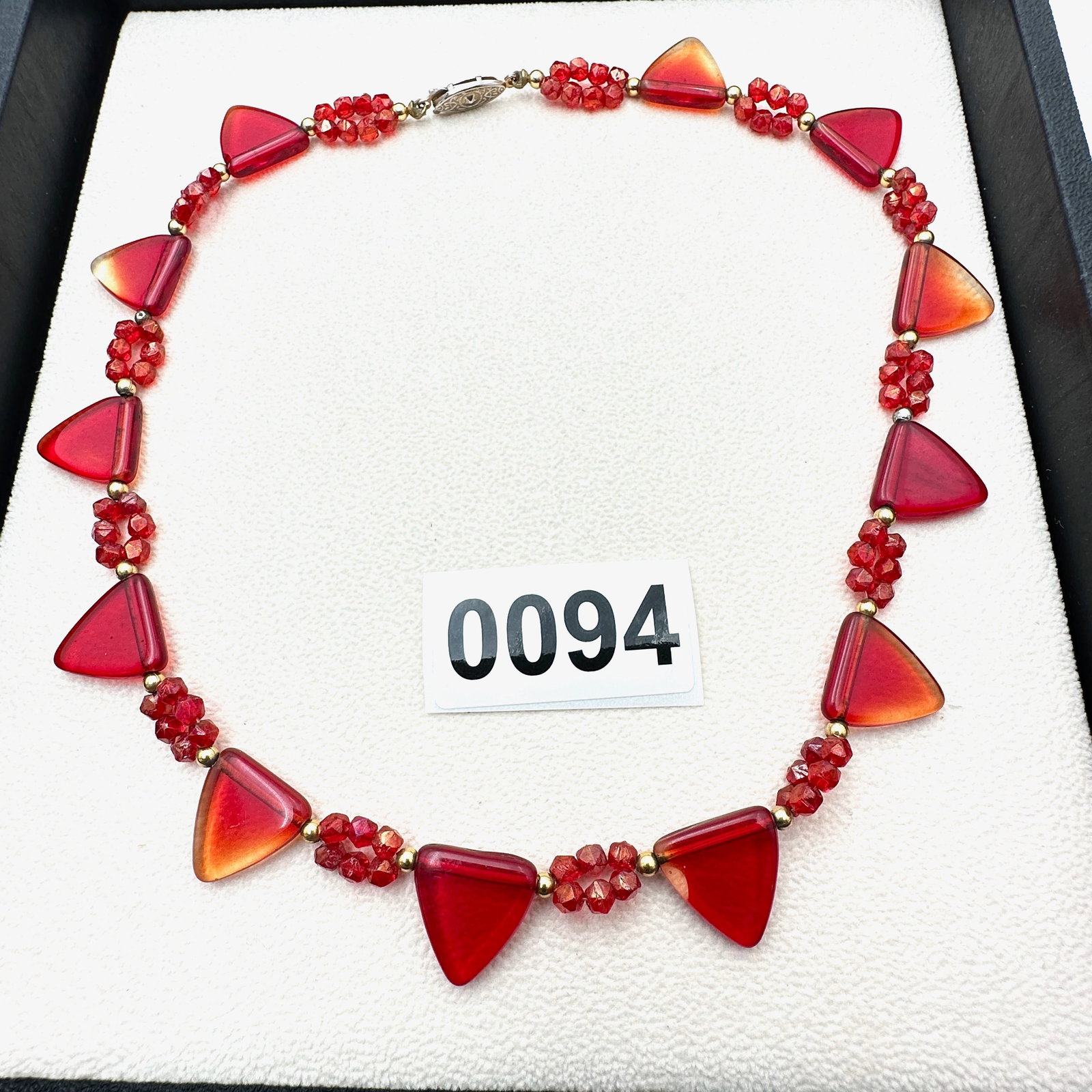 Vintage Red Czech Glass Bead Necklace 16 Inch Length: Vintage Red Czech Glass Bead Necklace 16 Inch Length