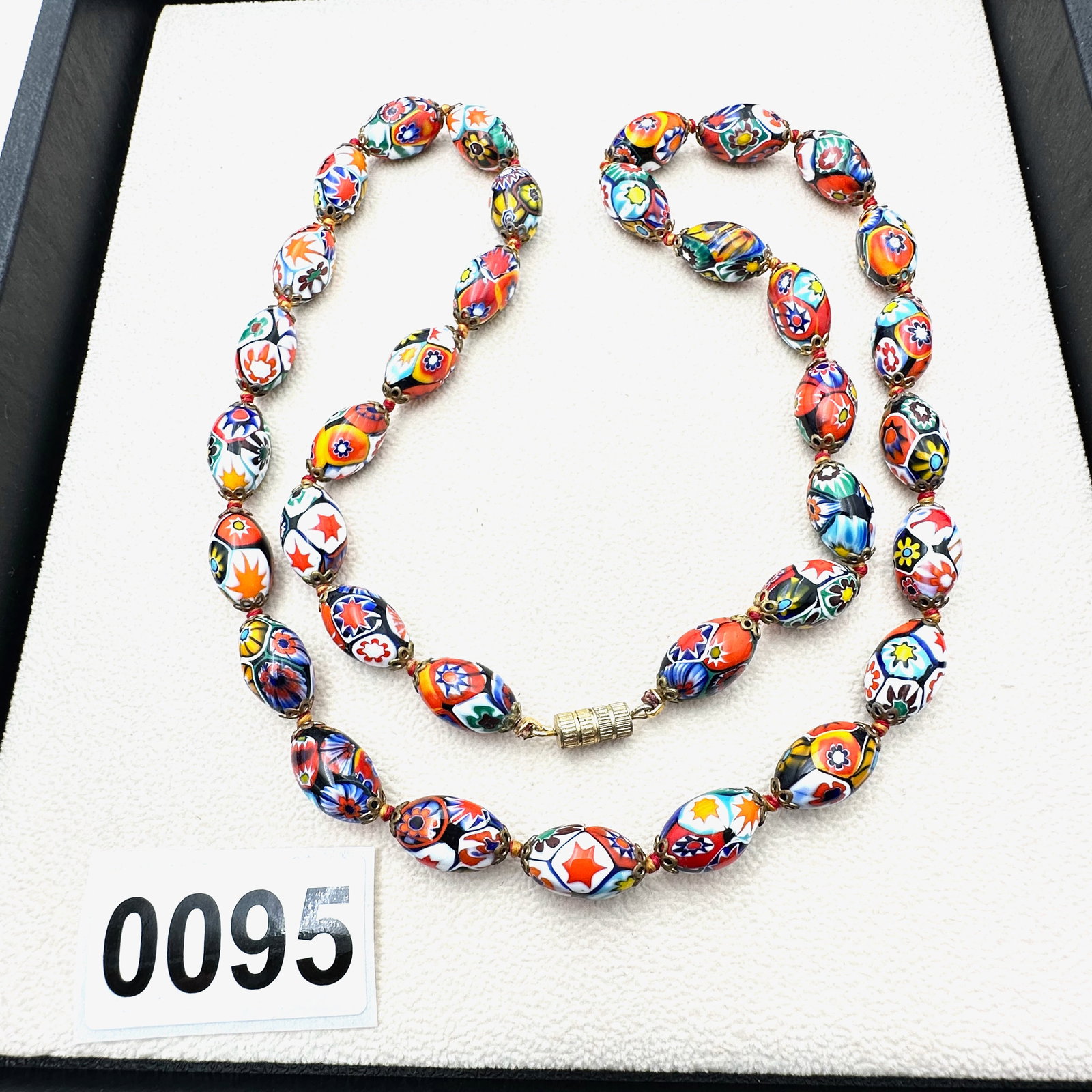 Antique Vintage Italian Millefiore Glass Bead Hand Knotted Necklace 24 Inch Length: Antique Vintage Italian Millefiore Glass Bead Hand Knotted Necklace 24 Inch Length