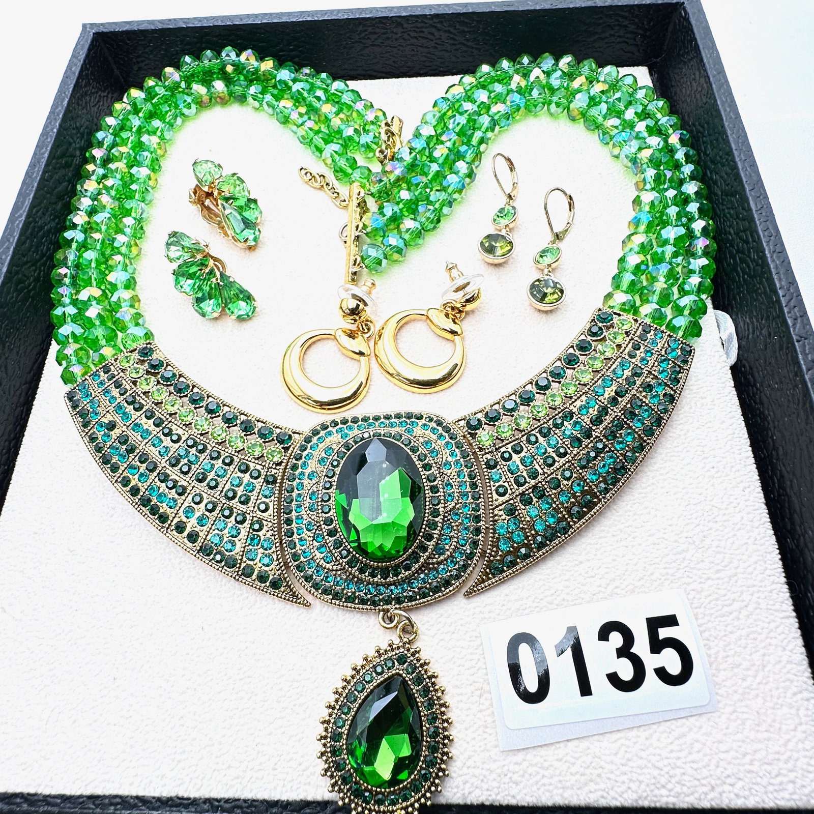 Vintage and Modern Jewelry Collection Group Blue Green Crystal Statement Necklace Coordinating (1 of 2)