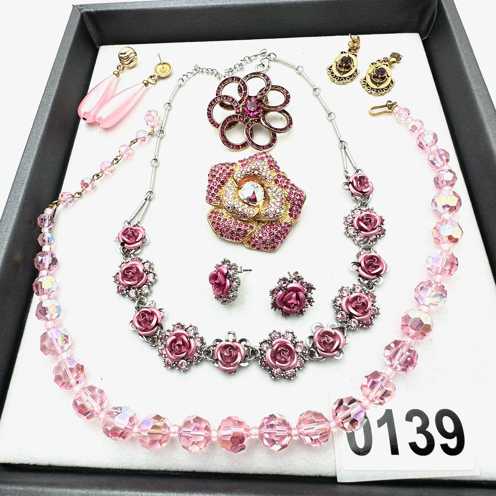 Vintage and Modern Jewelry Collection Group Pinks Crystal Necklaces Brooches Pierced Earrings: Vintage and Modern Jewelry Collection Group Pinks Crystal Necklaces Brooches Pierced Earrings