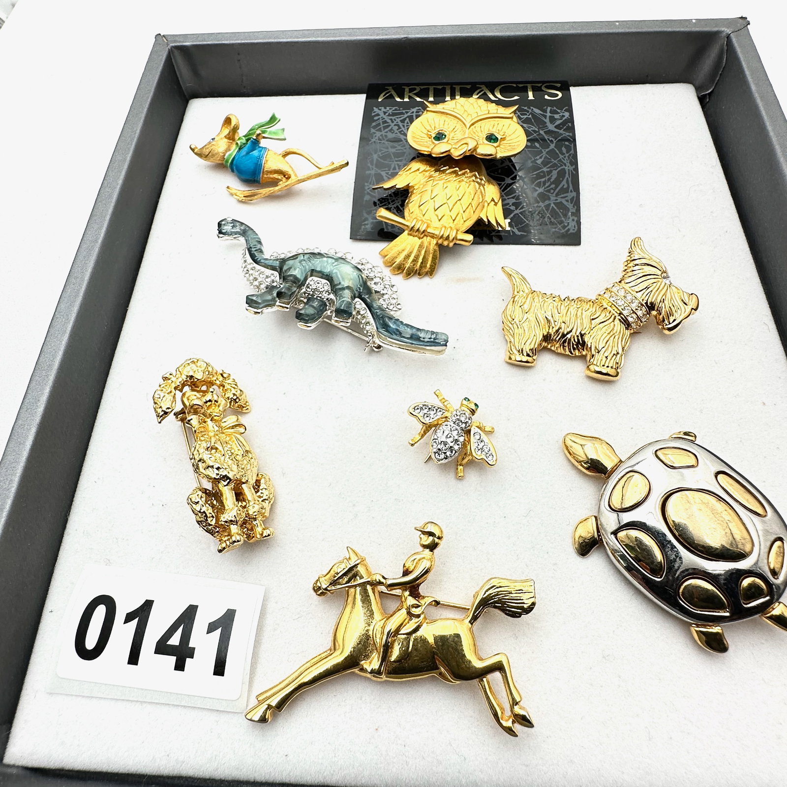 Vintage and Modern Jewelry Collection Group Figural Brooches Pins Dinosaur Owl Scottie Dog Poodle: Vintage and Modern Jewelry Collection Group Figural Brooches Pins Dinosaur Owl Scottie Dog Poodle Turtle Horse Bee