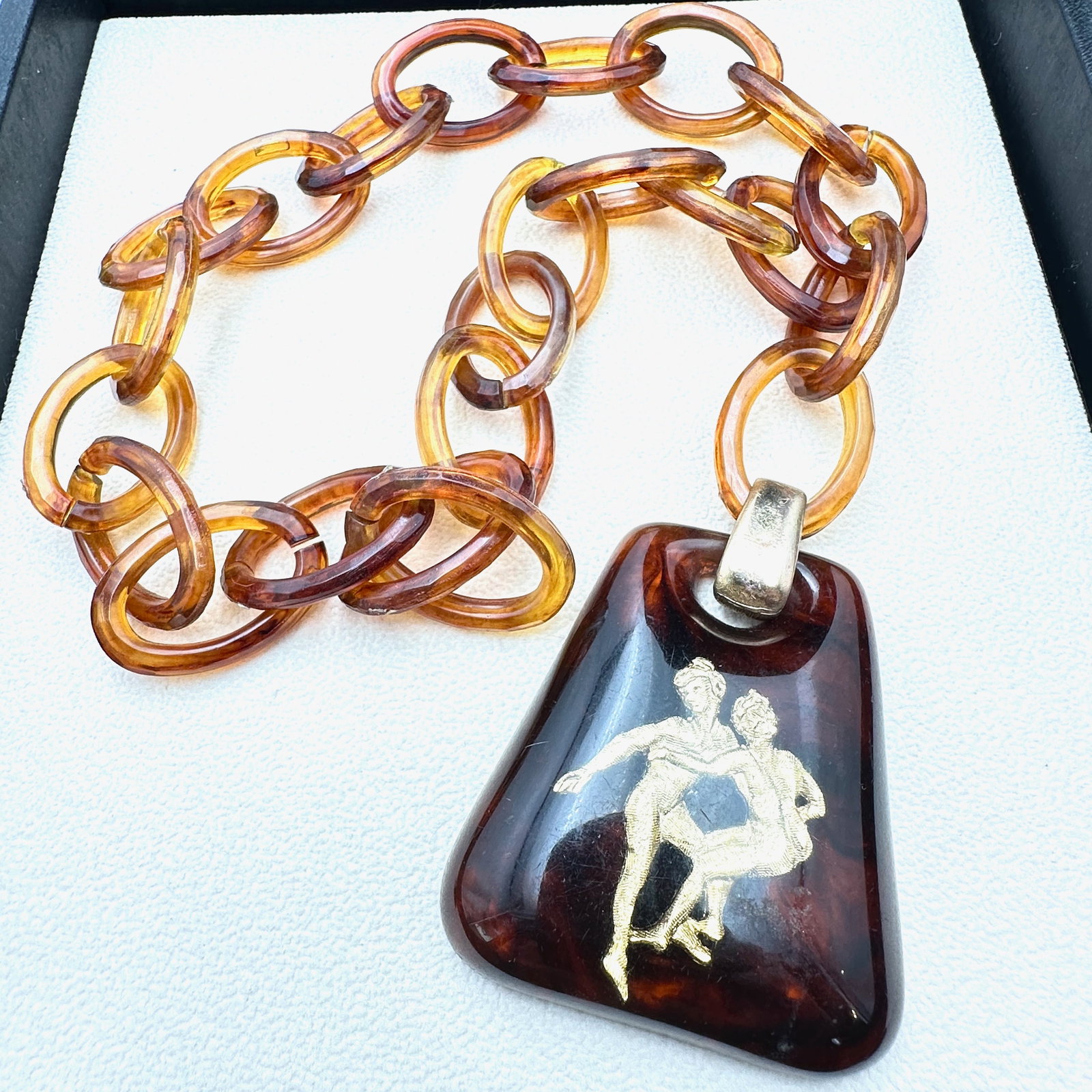 Vintage Faux Tortoise Large Pendant Necklace (1 of 2)