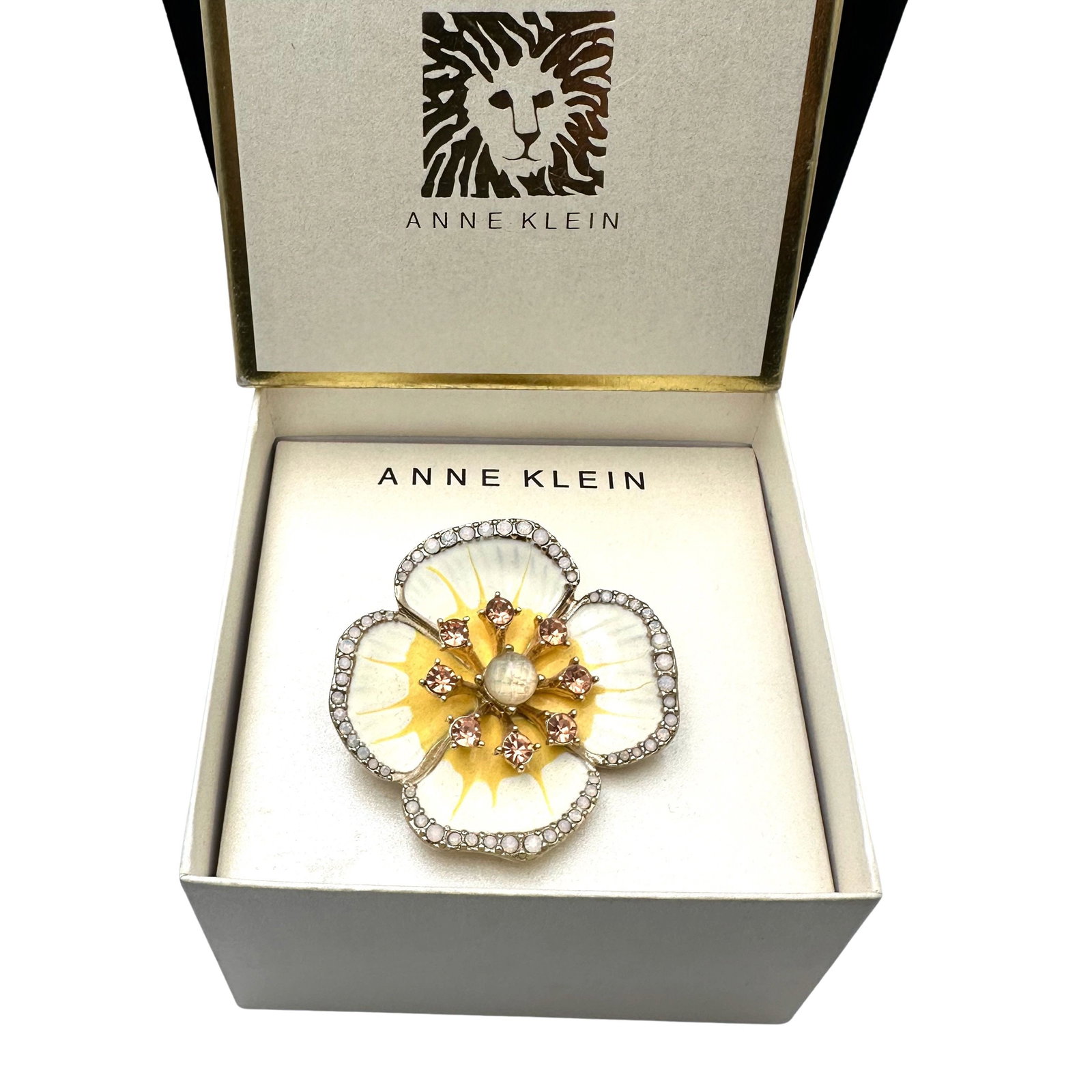 Anne Klein Yellow and White Enamel Flower Brooch Pin in Original Box (1 of 2)