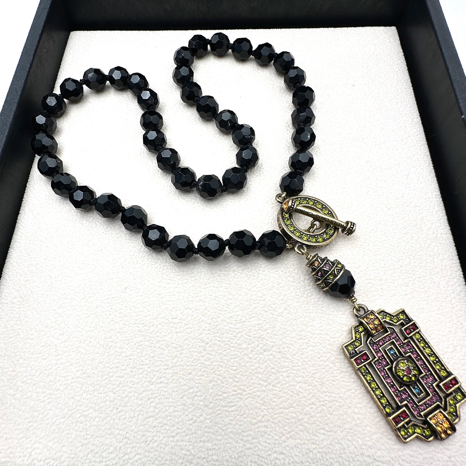 Heidi Daus Multicolor Crystal Pendant Bronze Tone Toggle Clasp Necklace (1 of 2)