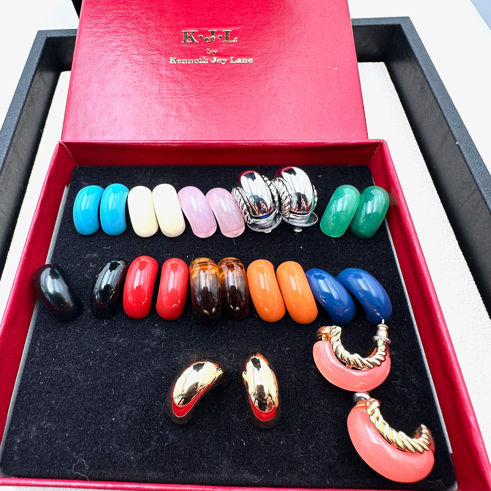 Vintage Kenneth Jay Lane Interchangeable Pierced Earrings In Original Box (1 of 2)