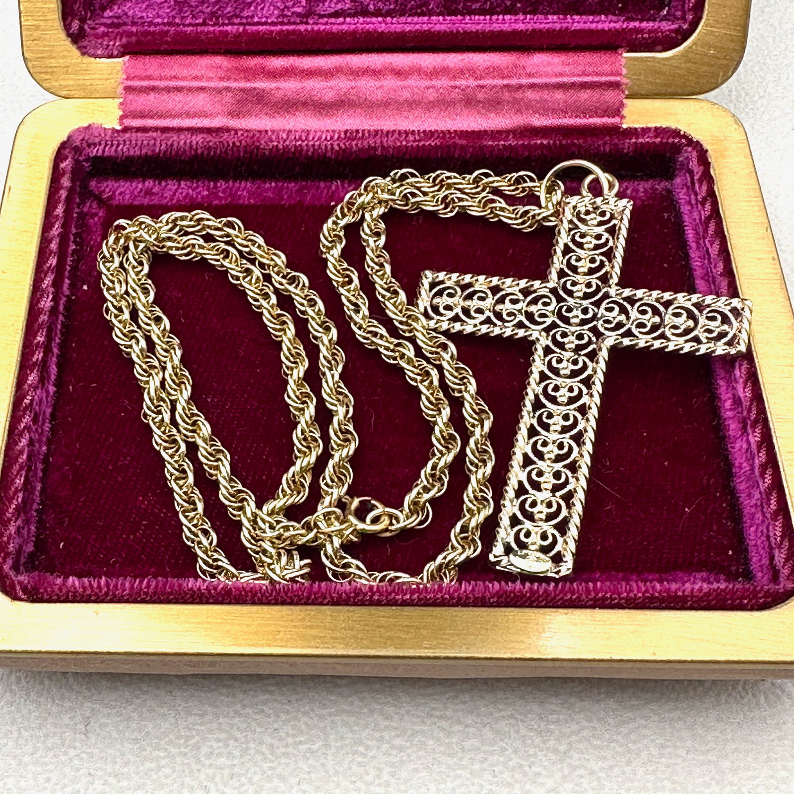 Antique Gold Filled Filigree Cross Pendant Necklace Box Included (1 of 2)