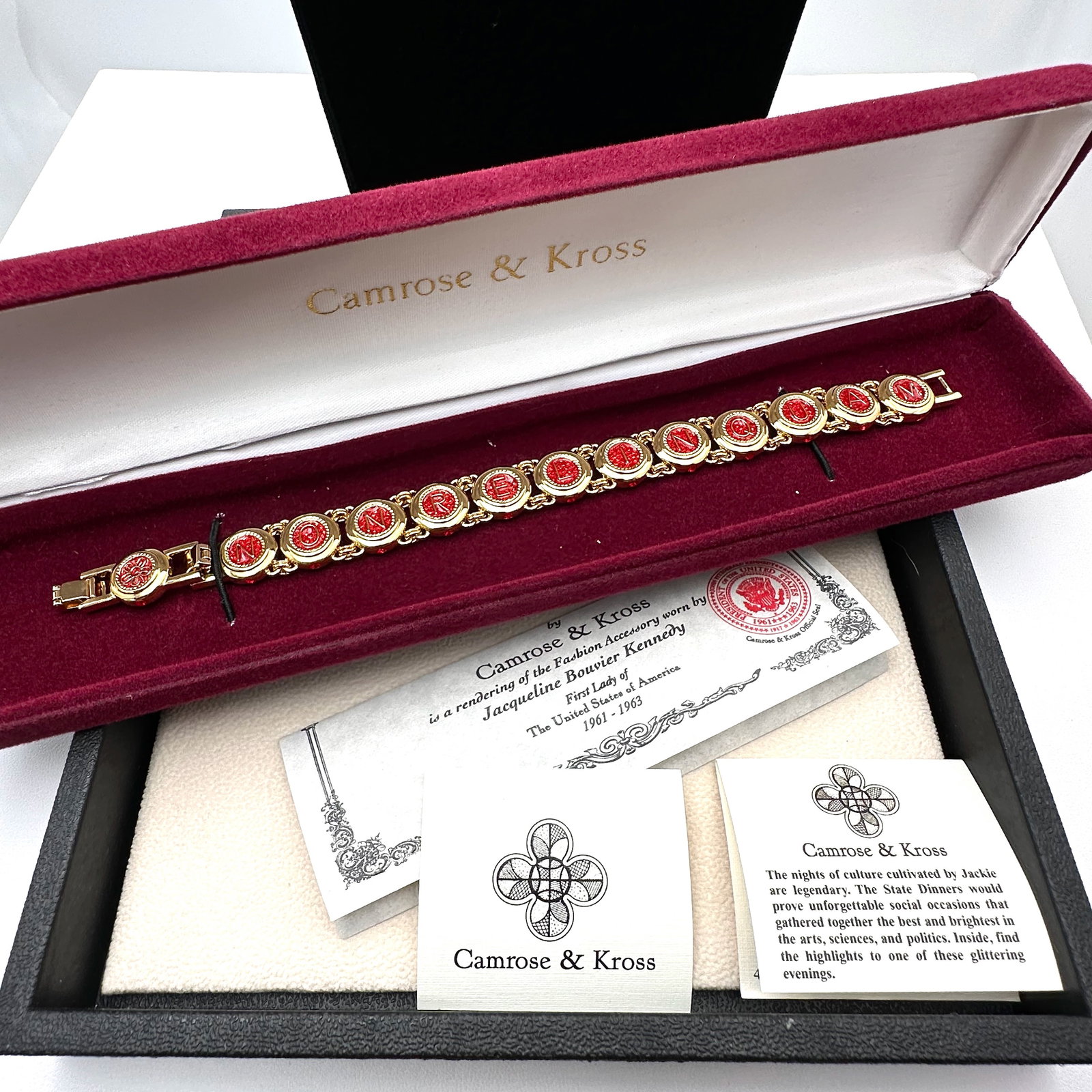 Vintage Camrose & Kross Jackie Kennedy Replica Gold Tone Bracelet Box Included (1 of 2)