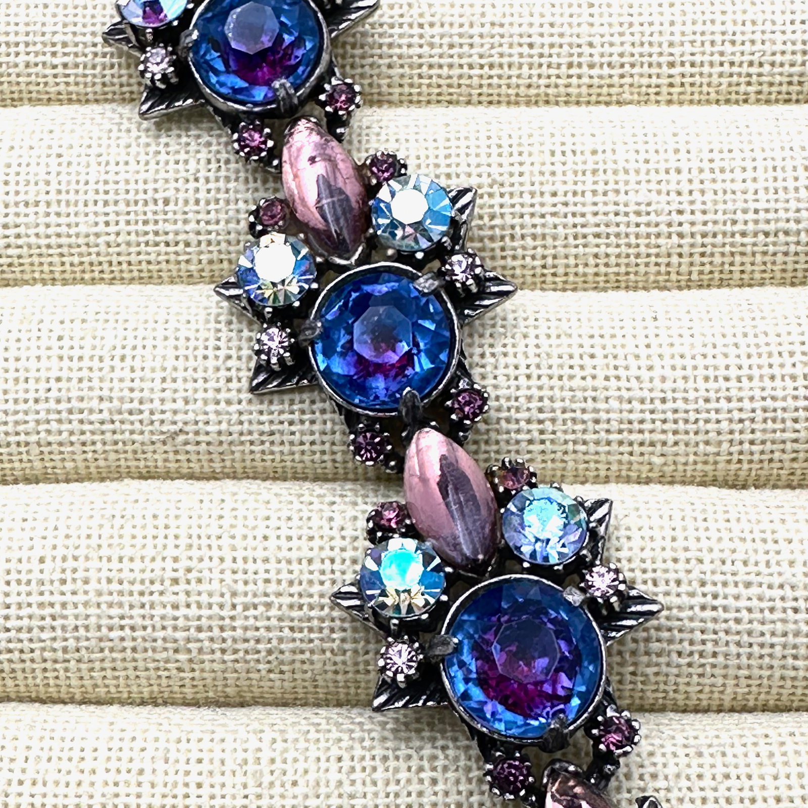 Vintage Signed Florenza Pink Blue Rhinestone Silver Tone Bracelet 7 Inch: Vintage Signed Florenza Pink Blue Rhinestone Silver Tone Bracelet 7 Inch