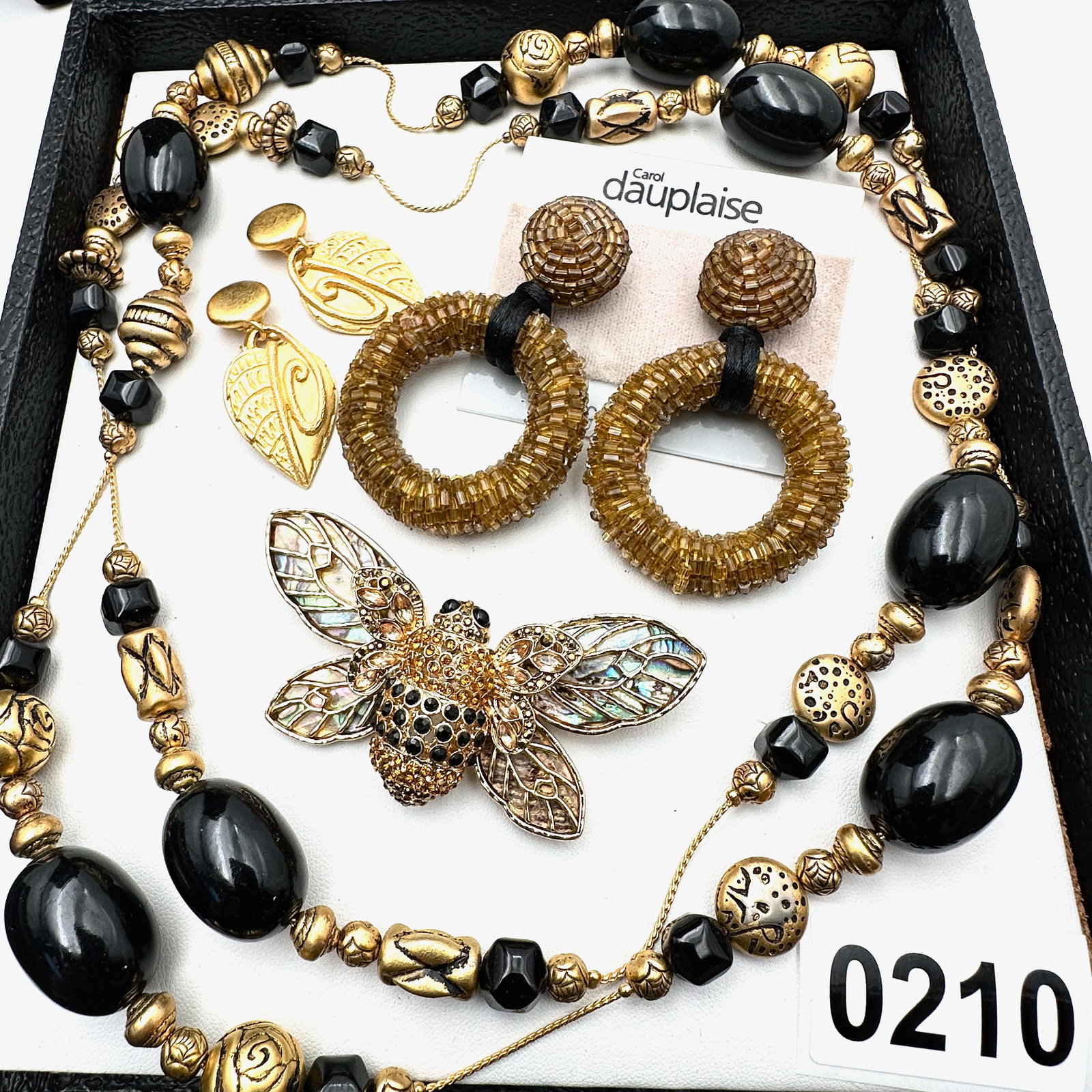 Vintage and Modern Jewelry Collection Group Dauplaise Earrings Bee Brooch Matte Gold Tone Necklace (1 of 2)
