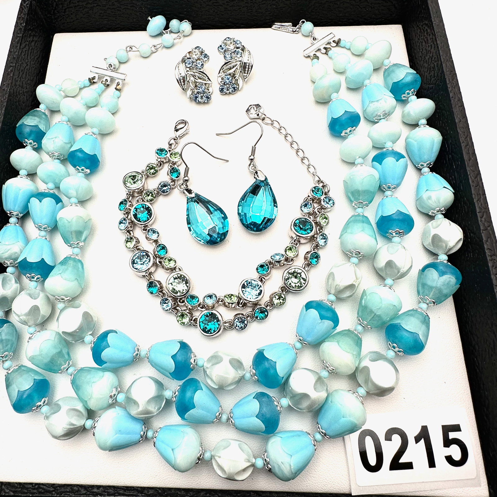 Vintage and Modern Jewelry Collection Group Blue Lucite Multi Strand Necklace Crystal Bracelet (1 of 2)