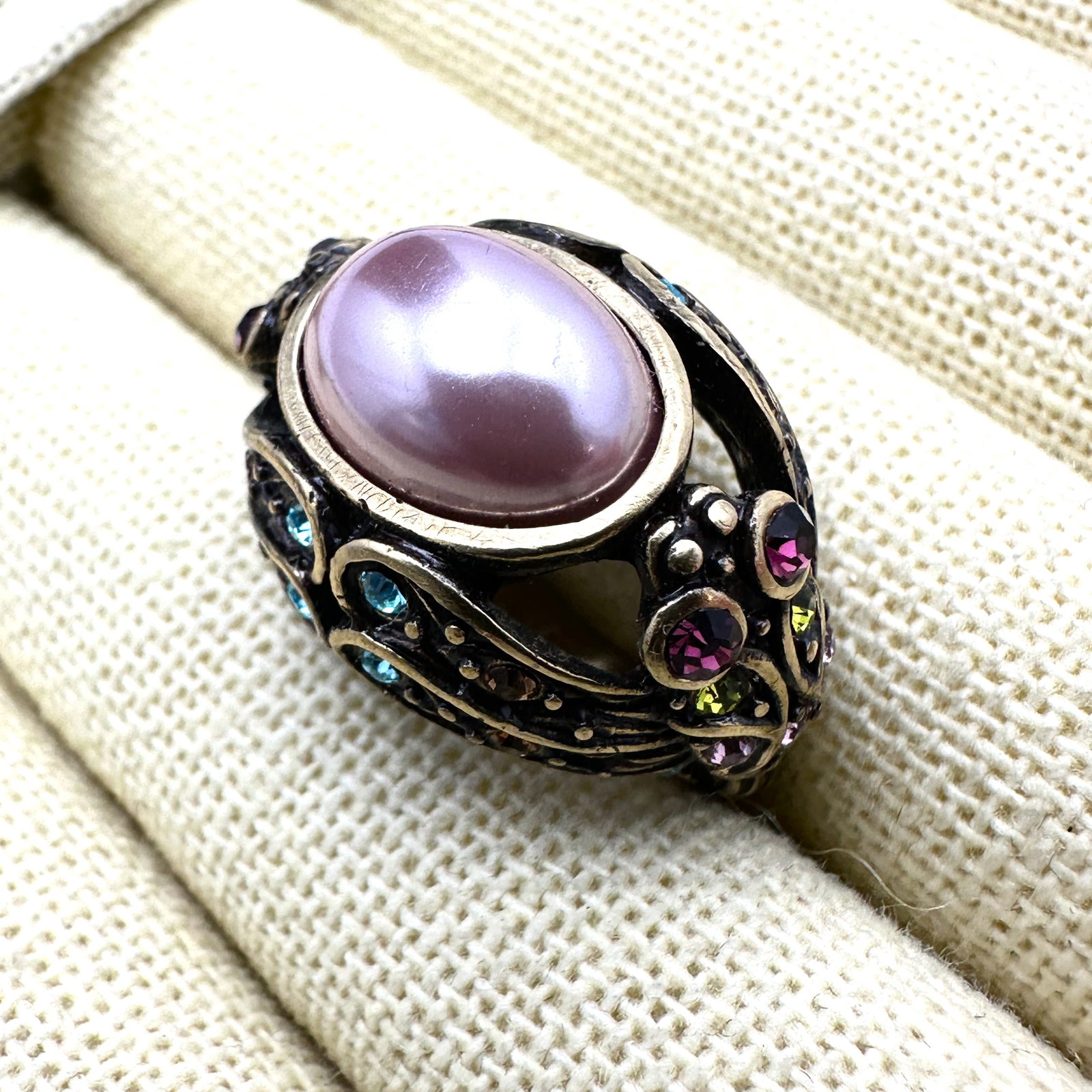 Heidi Daus Pink Pearl Multi Color Crystal Bronze Tone Ring Size 6 (1 of 2)