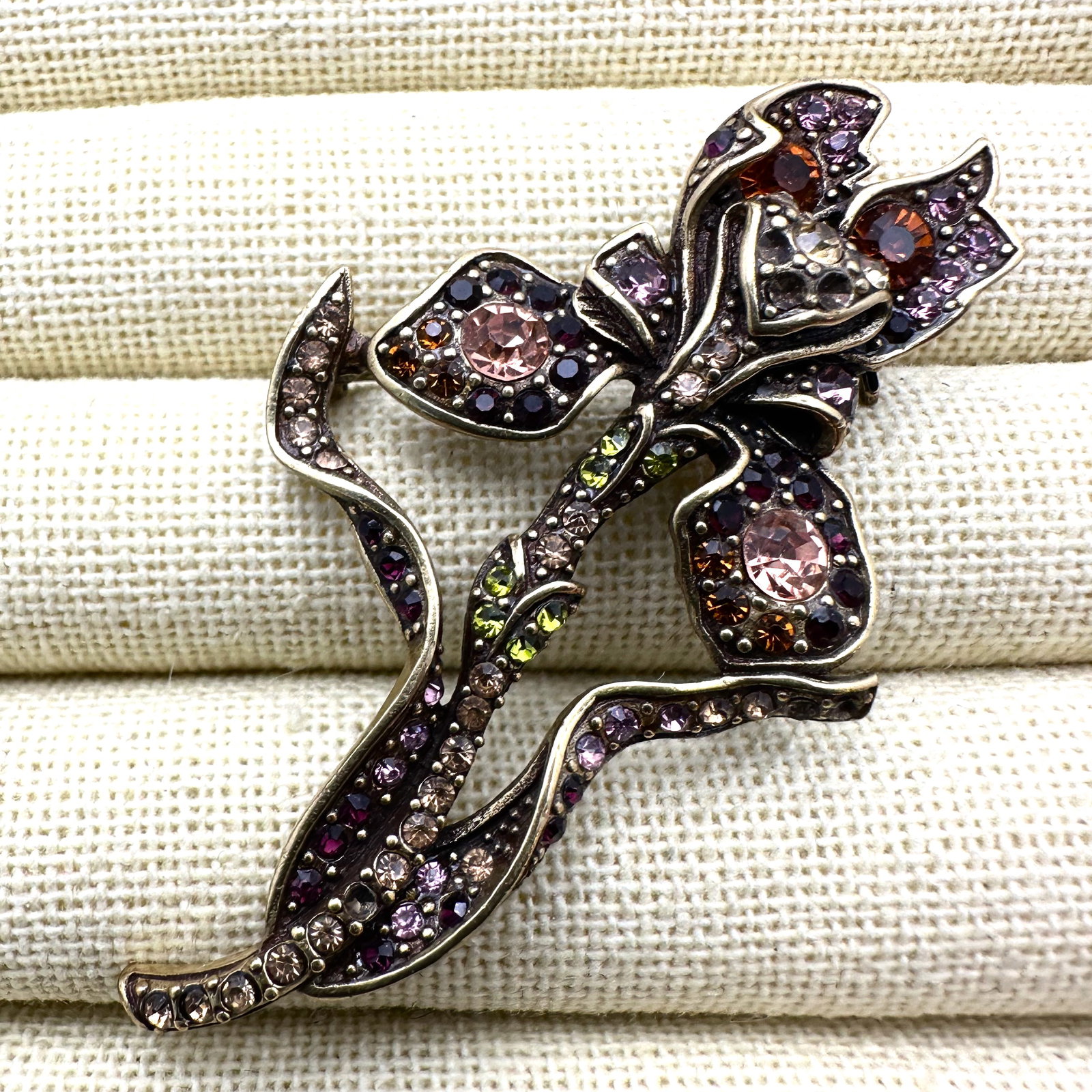 Heidi Daus Multicolor Crystal Bronze Tone Flower Brooch Pin 2.5 Inch (1 of 2)