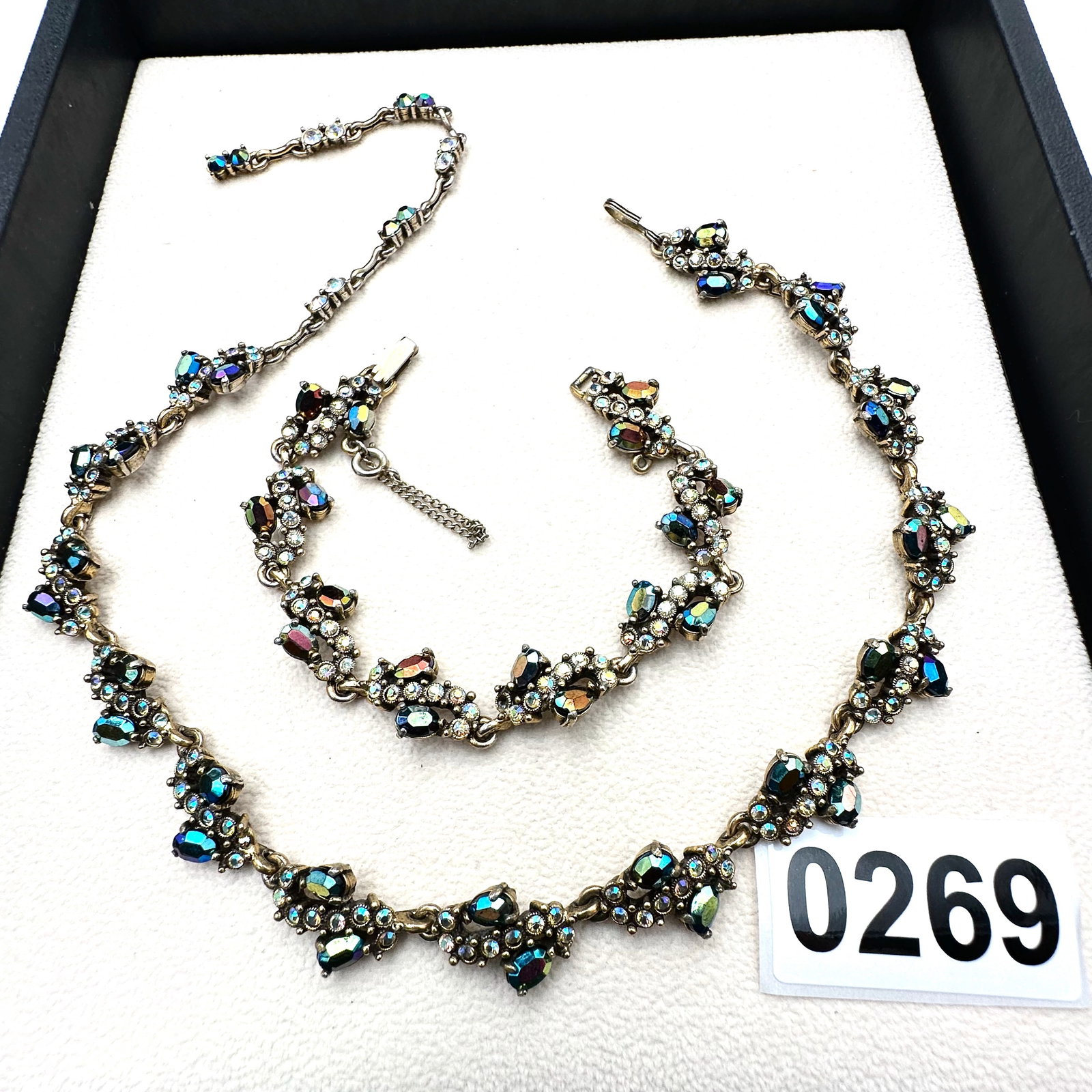 Vintage Hollycraft Multicolor Rhinestone Gold Tone 16 Inch Necklace and 7 Inch Bracelet Set (1 of 2)