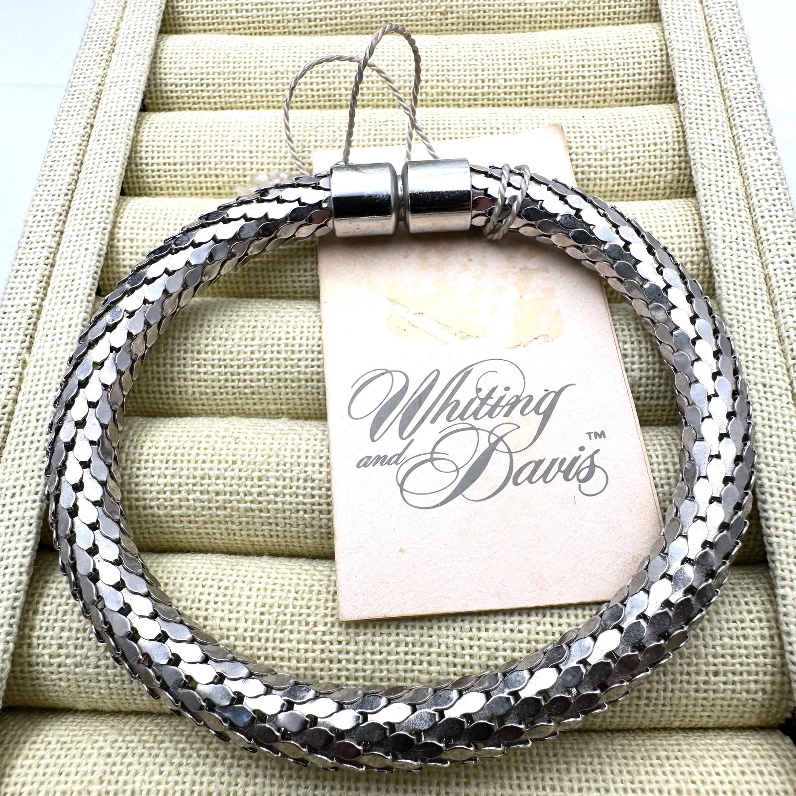 Vintage Whiting and Davis Silver Mesh Bracelet with Original Tag Attached (1 of 1)