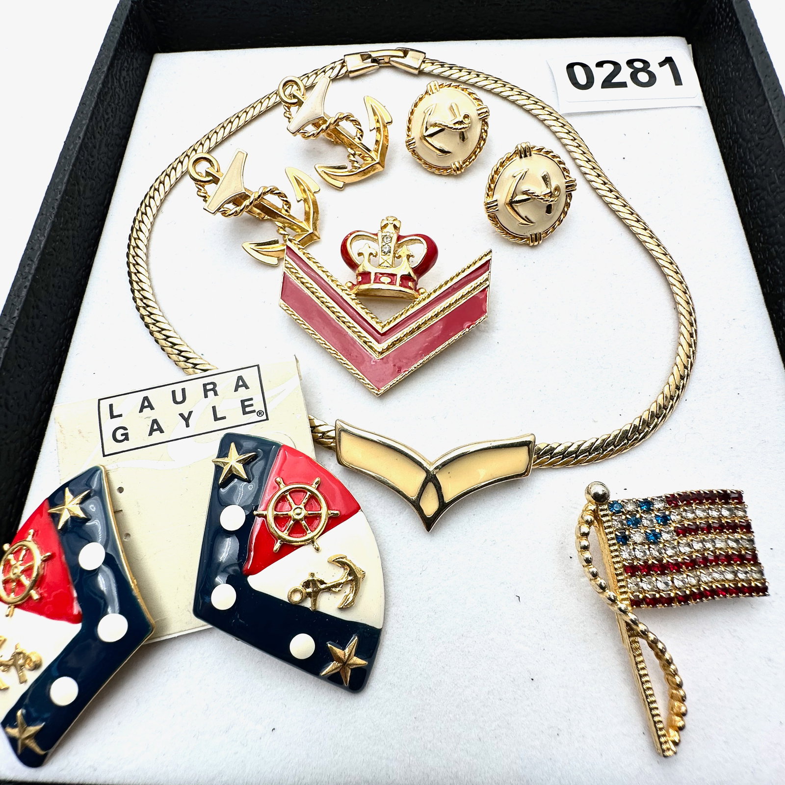 Vintage and Modern Jewelry Collection Group Red White Blue Earrings Brooch Necklace (1 of 2)