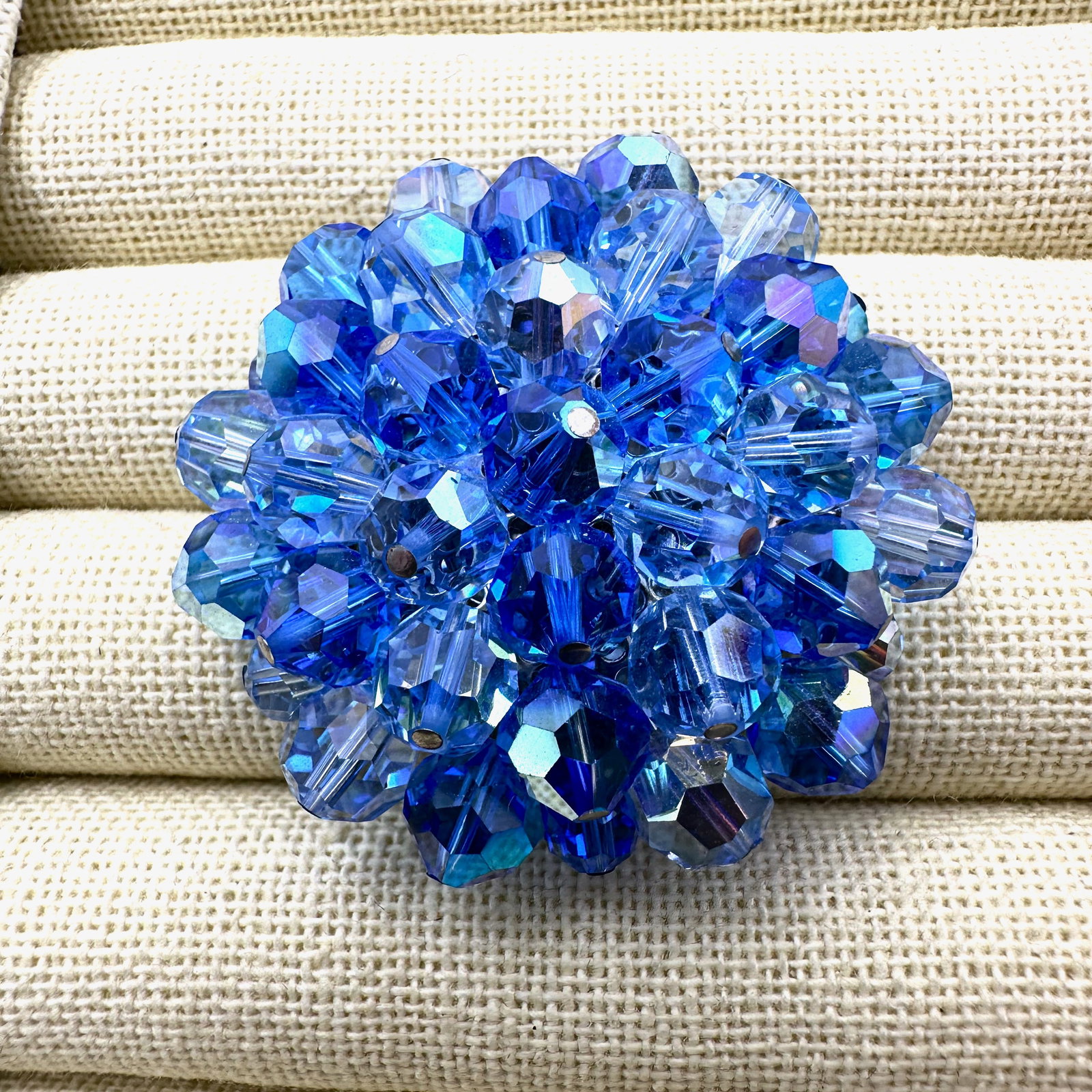 Vintage Blue Aurora Borealis Crystal Bead Silver tone Brooch Pin 2 Inch (1 of 2)