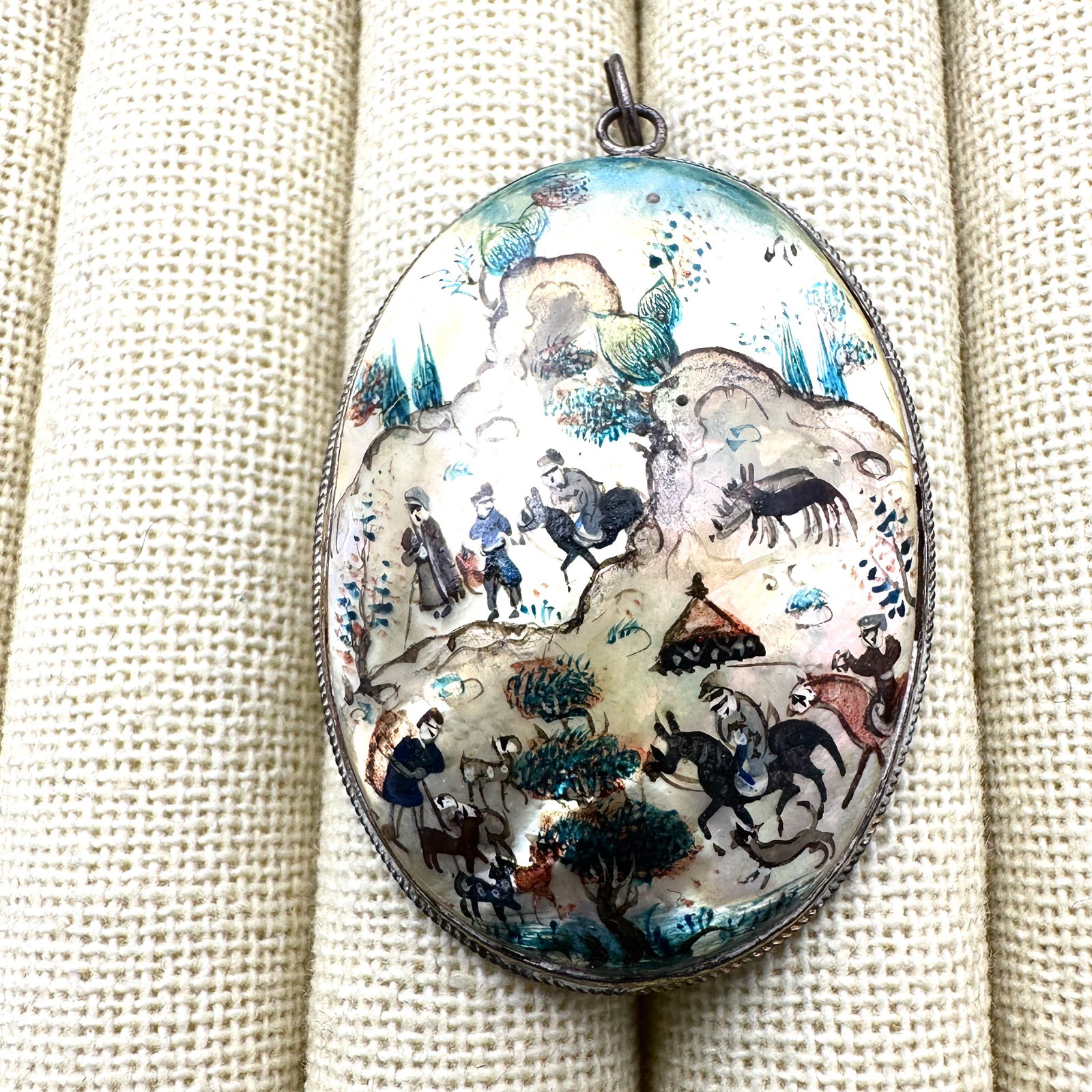 Vintage Hand Painted Story Teller Pendant 2 Inch Length (1 of 2)