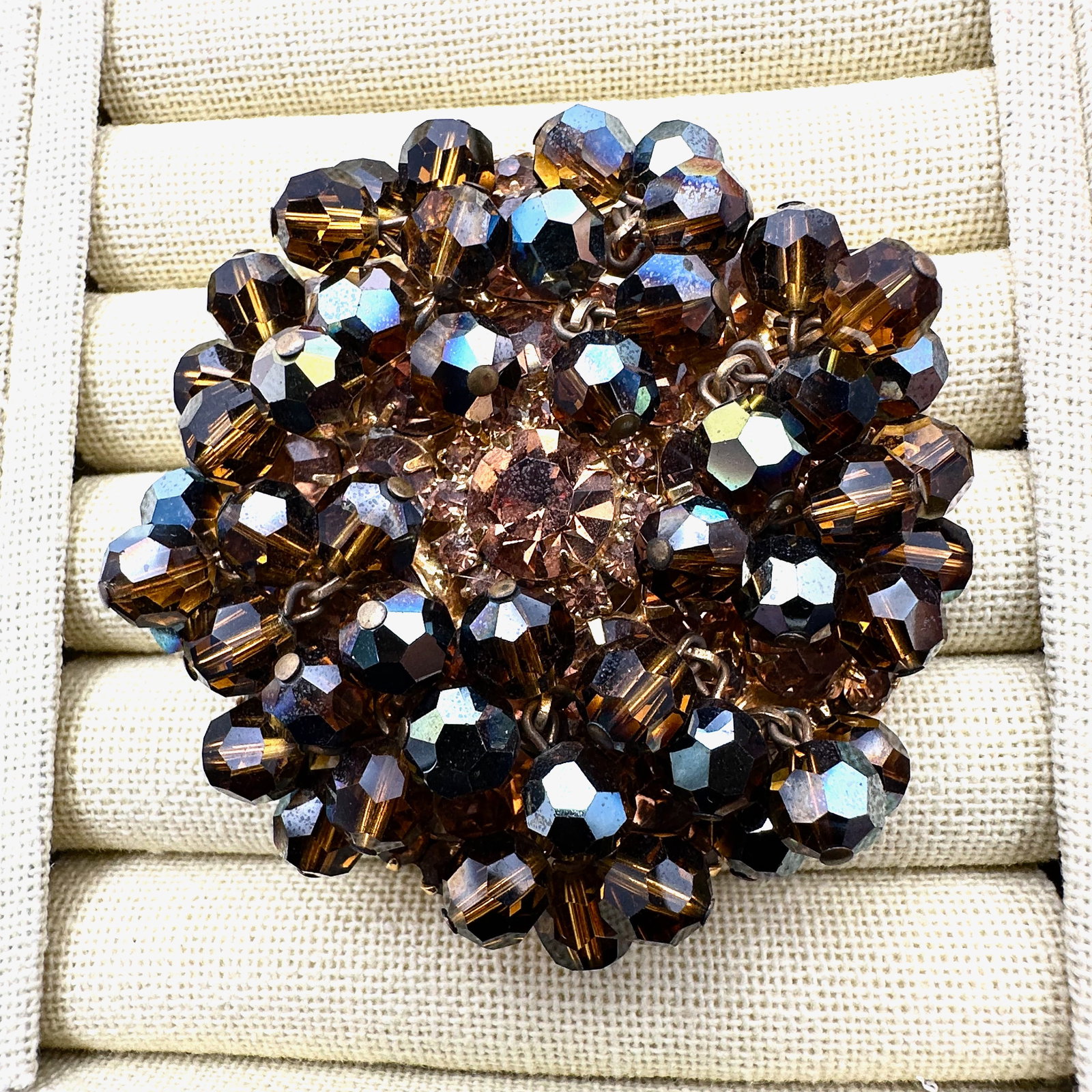 Vintage Juliana Amber Glass Bead Rhinestone Gold Tone Cha Cha Brooch Pin 3 Inch (1 of 2)