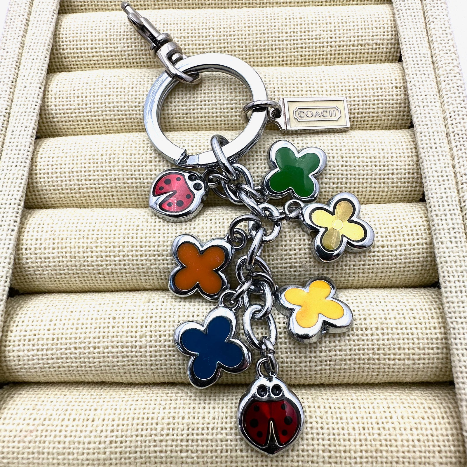 Coach Enamel Lady Bug Silver Tone key Chain 4 Inch (1 of 2)