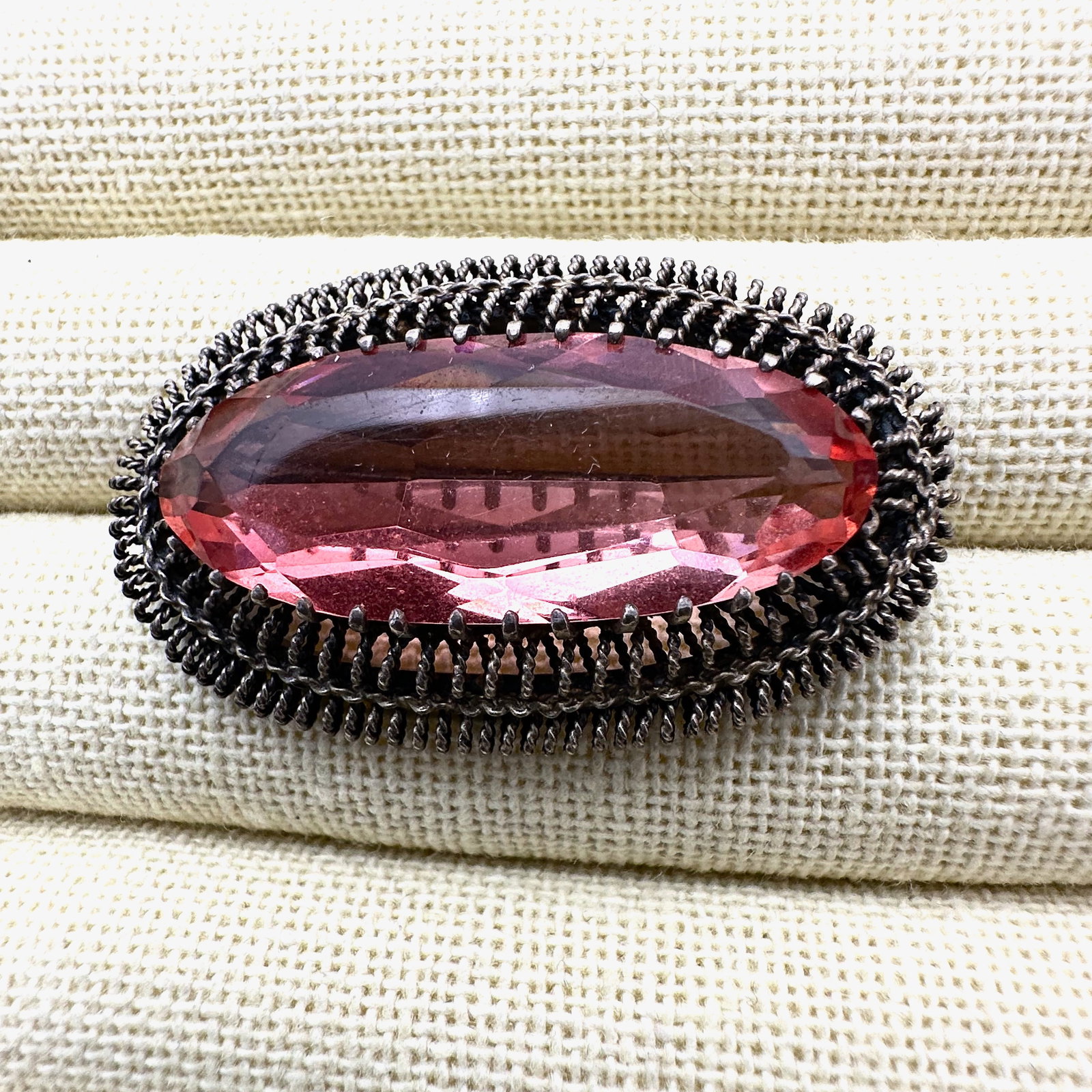 Vintage Pink Czech Glass Silver Tone Brooch Pin 2 Inch: Vintage Pink Czech Glass Silver Tone Brooch Pin 2 Inch