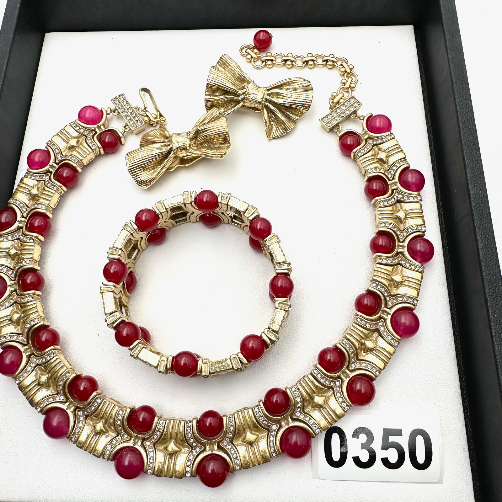 Vintage and Modern Jewelry Collection Group Pink Glass Bead Clear Rhinestone Gold Tone Necklace (1 of 2)