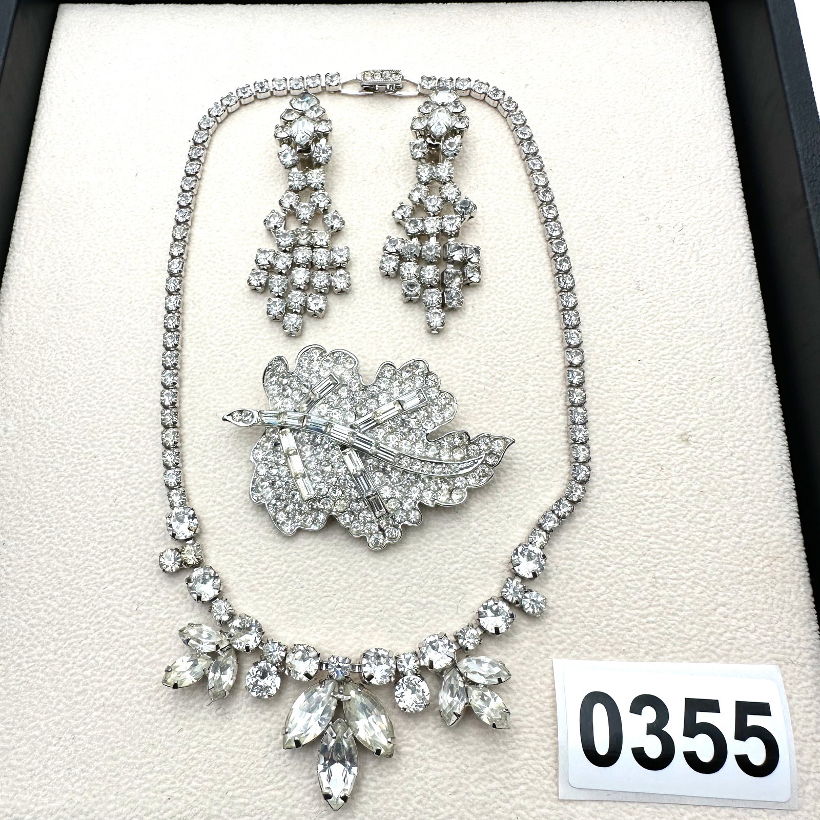 Vintage and Modern Jewelry Collection Group Clear Glass Rhinestone Necklace Clip Earrings and Leaf (1 of 2)
