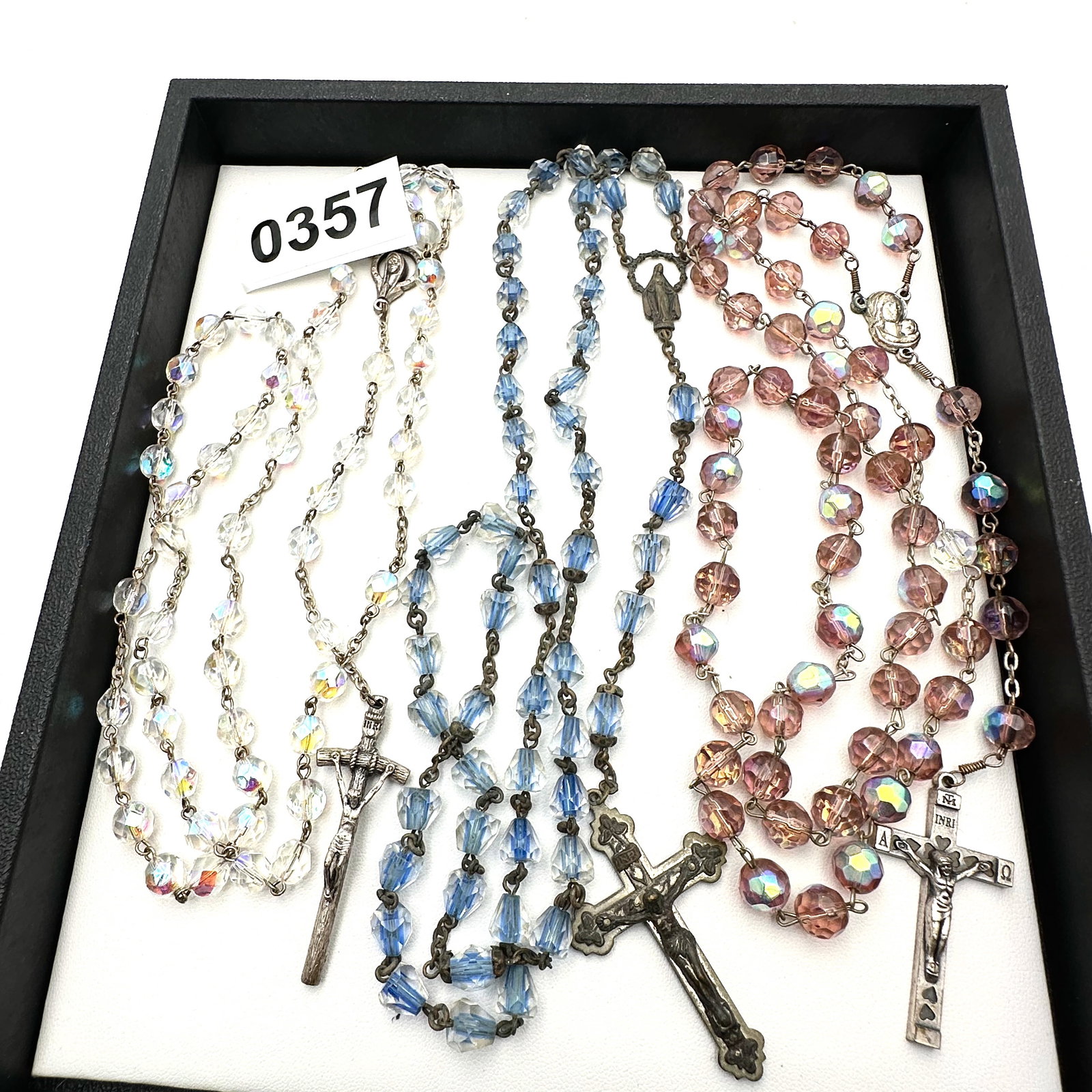 Vintage and Modern Jewelry Collection Group Crystal Religious Rosaries Pink Blue Aurora Borealis (1 of 2)