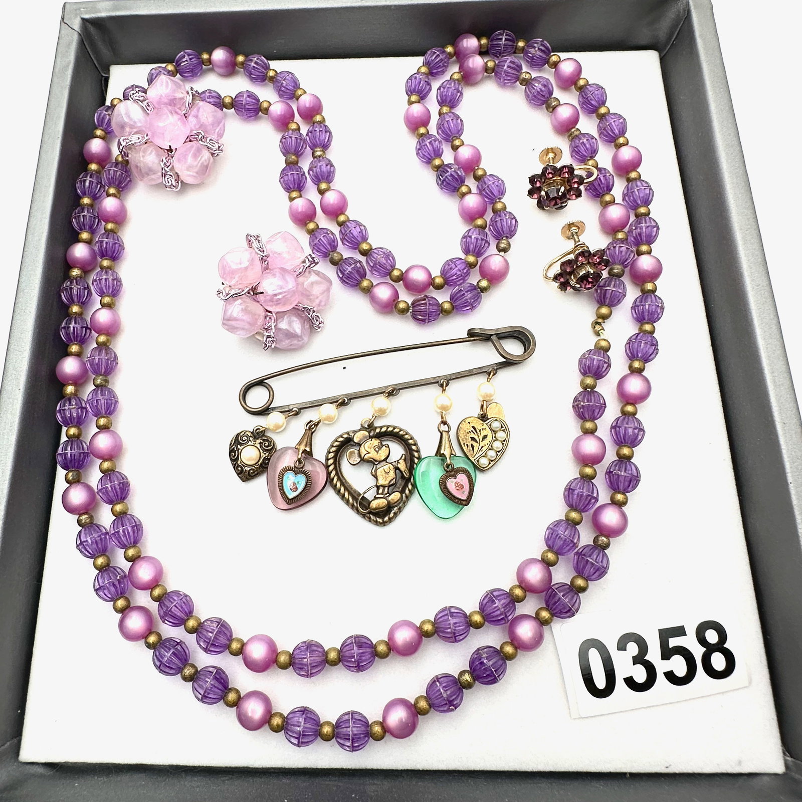 Vintage and Modern Jewelry Collection Group Purple Early Plastic Necklace Clip Earrings Glass Works (1 of 2)