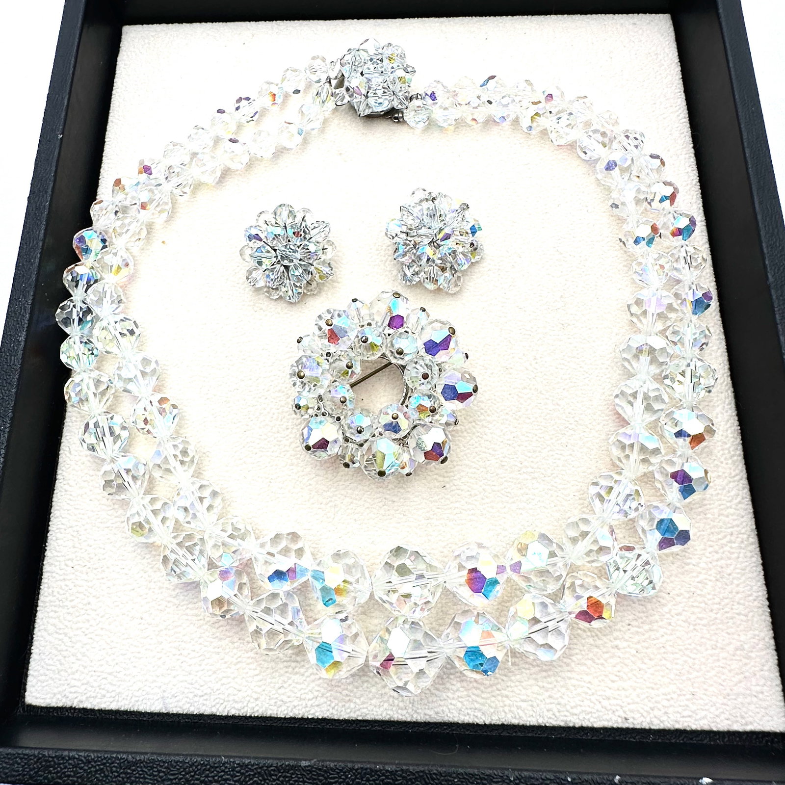 Vintage and Modern Jewelry Collection Group Double Strand Aurora Borealis Crystal Necklace Clip (1 of 2)