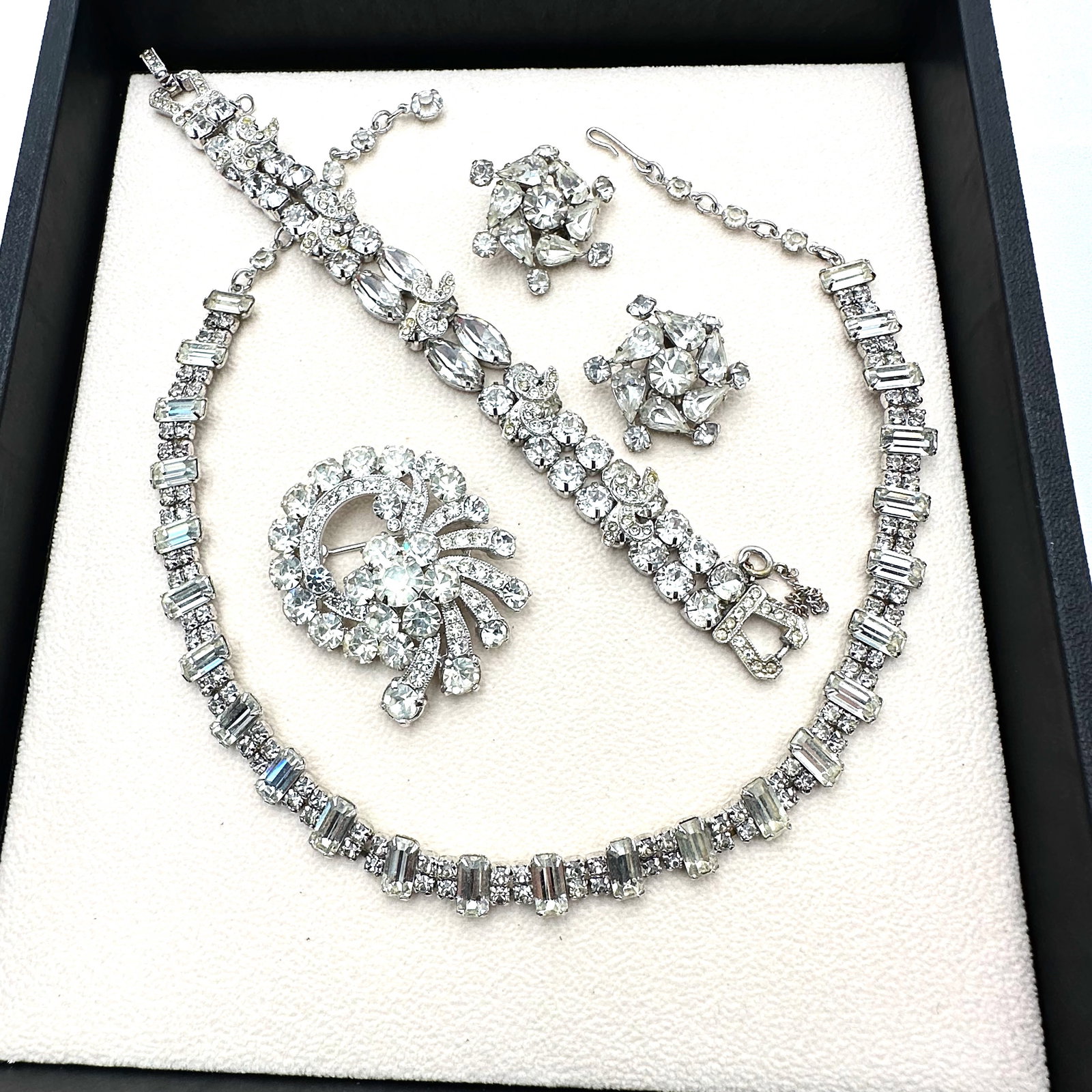 Vintage and Modern Jewelry Collection Group Clear Glass Rhinestone Necklace Clip Earrings Signed (1 of 2)