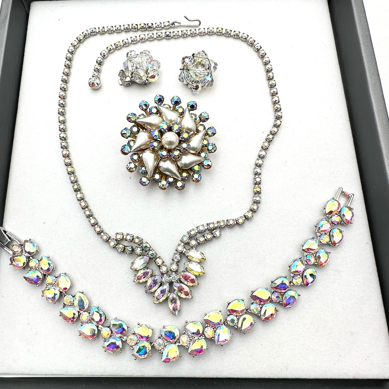 Vintage and Modern Jewelry Collection Group Aurora Borealis Rhinestone Necklace Bracelet Brooch Clip (1 of 2)