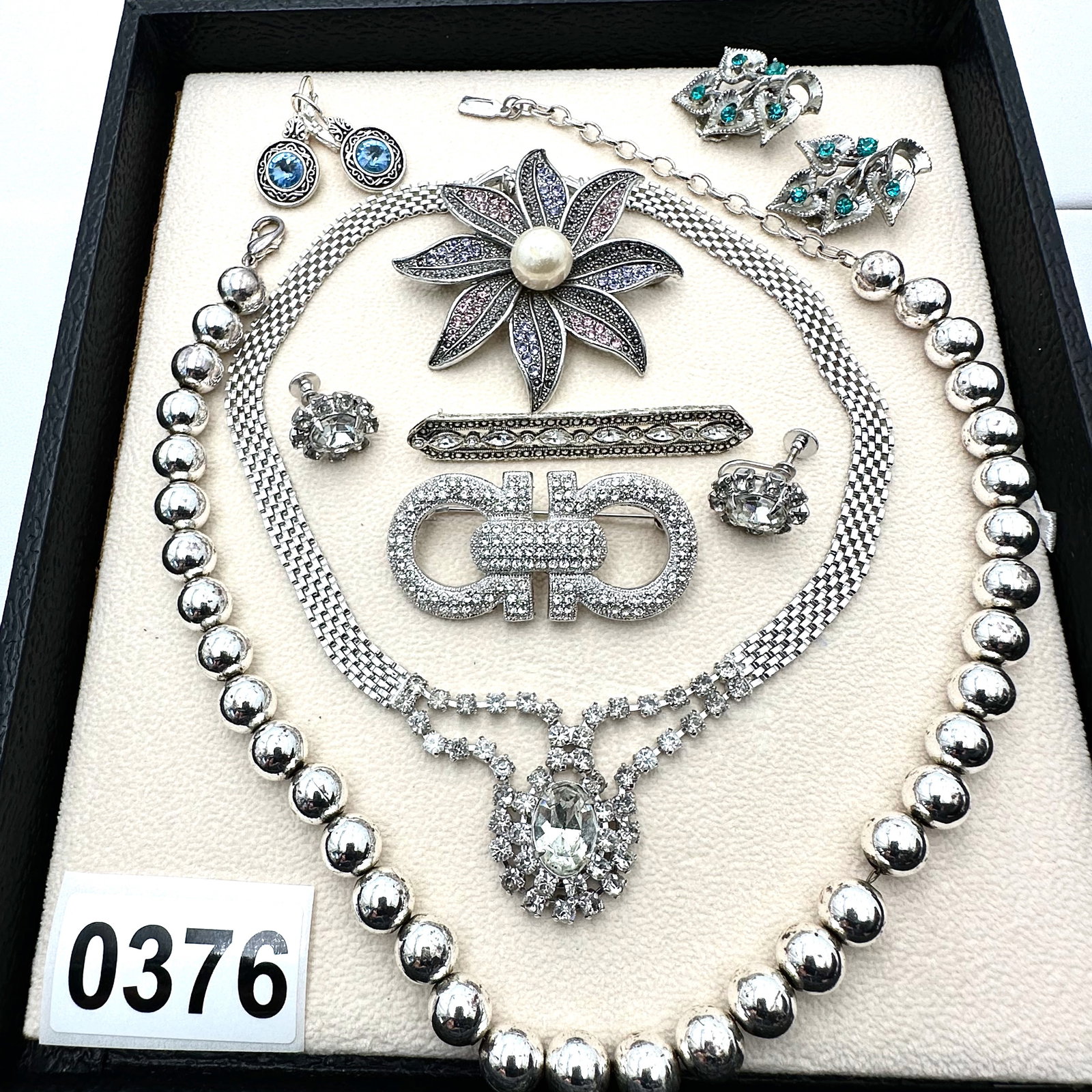 Vintage and Modern Jewelry Collection Group 1928 Brand Silver Bead Necklace Clear rhinestones Clip: Vintage and Modern Jewelry Collection Group 1928 Brand Silver Bead Necklace Clear rhinestones Clip Earrings