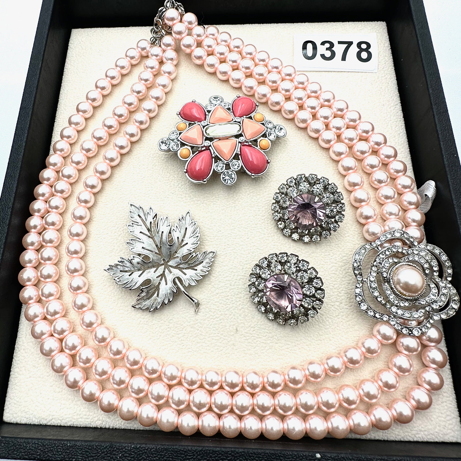 Vintage and Modern Jewelry Collection Group Trifari Leaf Brooch Faux Glass Pearl Necklace Pierced (1 of 2)