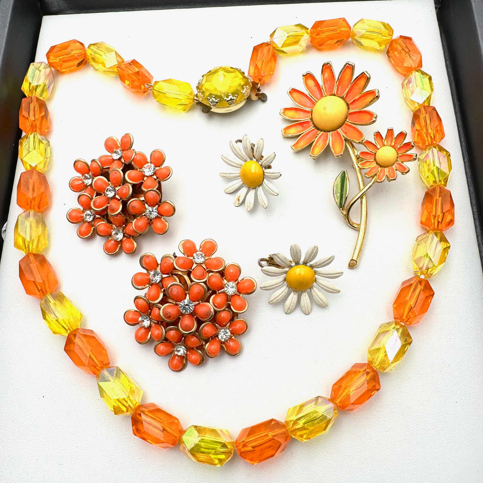 Vintage and Modern Jewelry Collection Group Weiss Flower Brooch West Germany Necklace Orange Yellow (1 of 2)