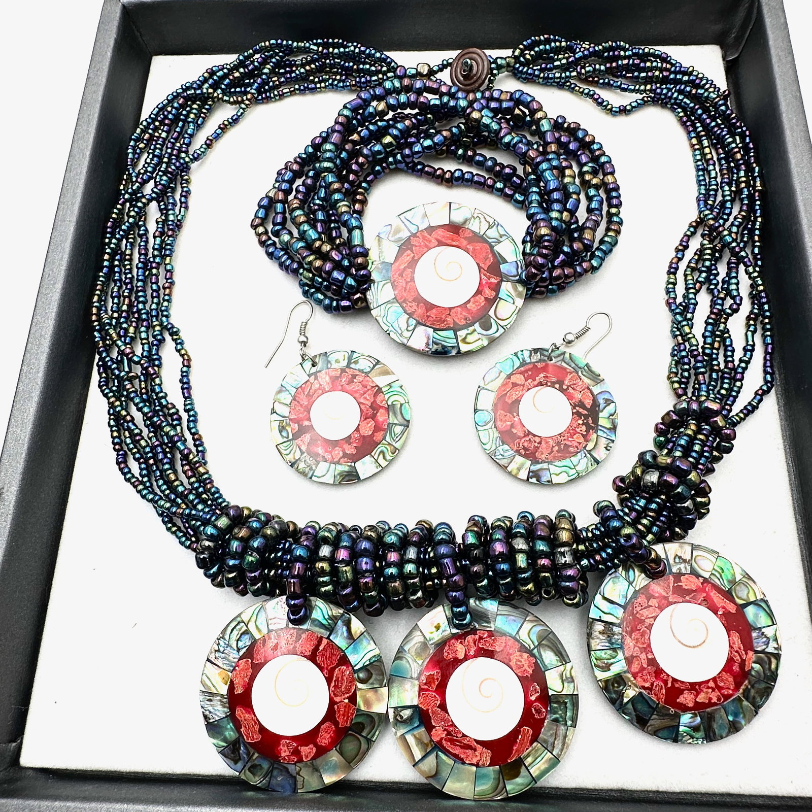 Vintage and Modern Jewelry Collection Group Abalone Shiva Shell Red Coral Glass Multistrand Bead (1 of 2)