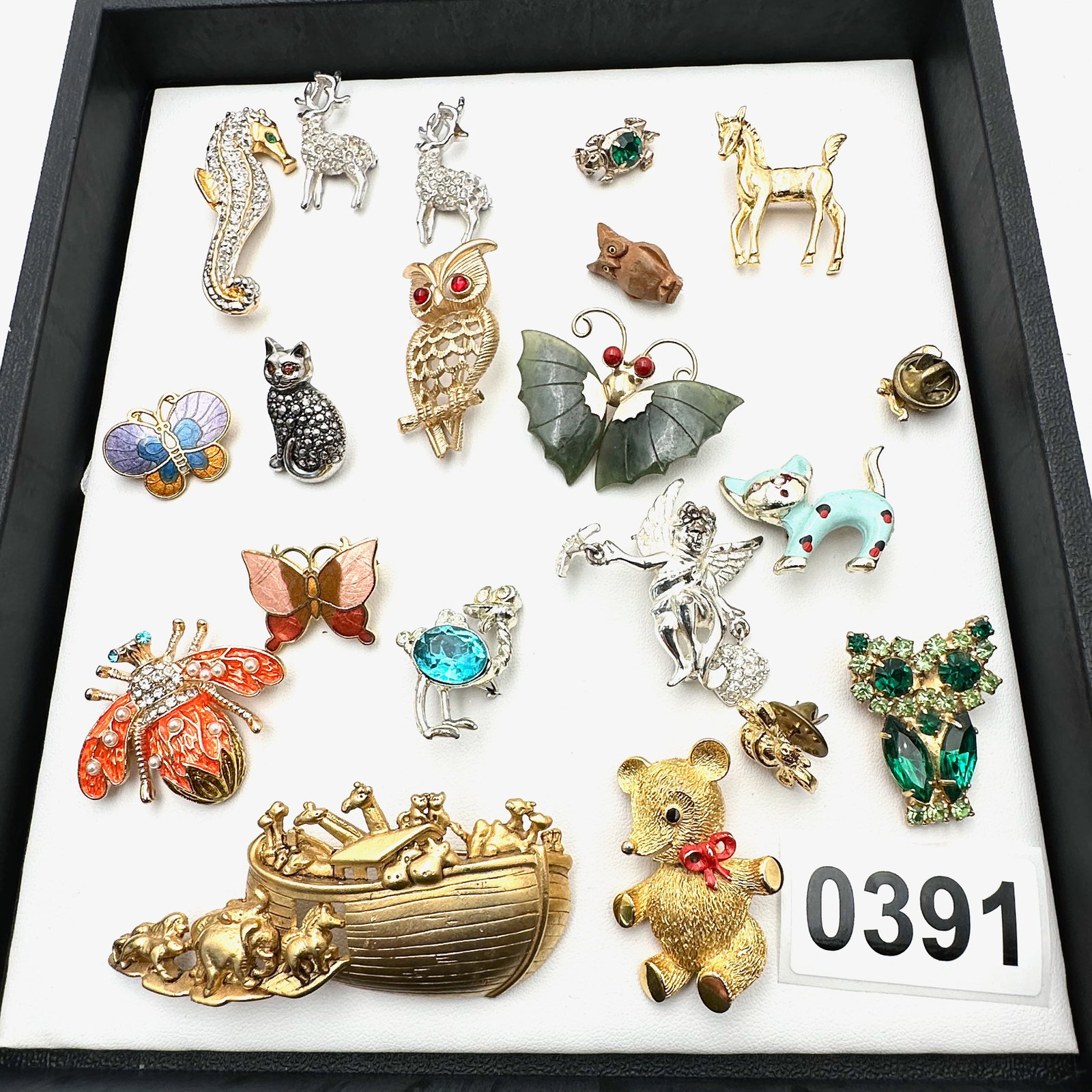 Vintage and Modern Jewelry Collection Group Figural Brooches Pins Owl Horse Bug Butterfly Deer (1 of 2)