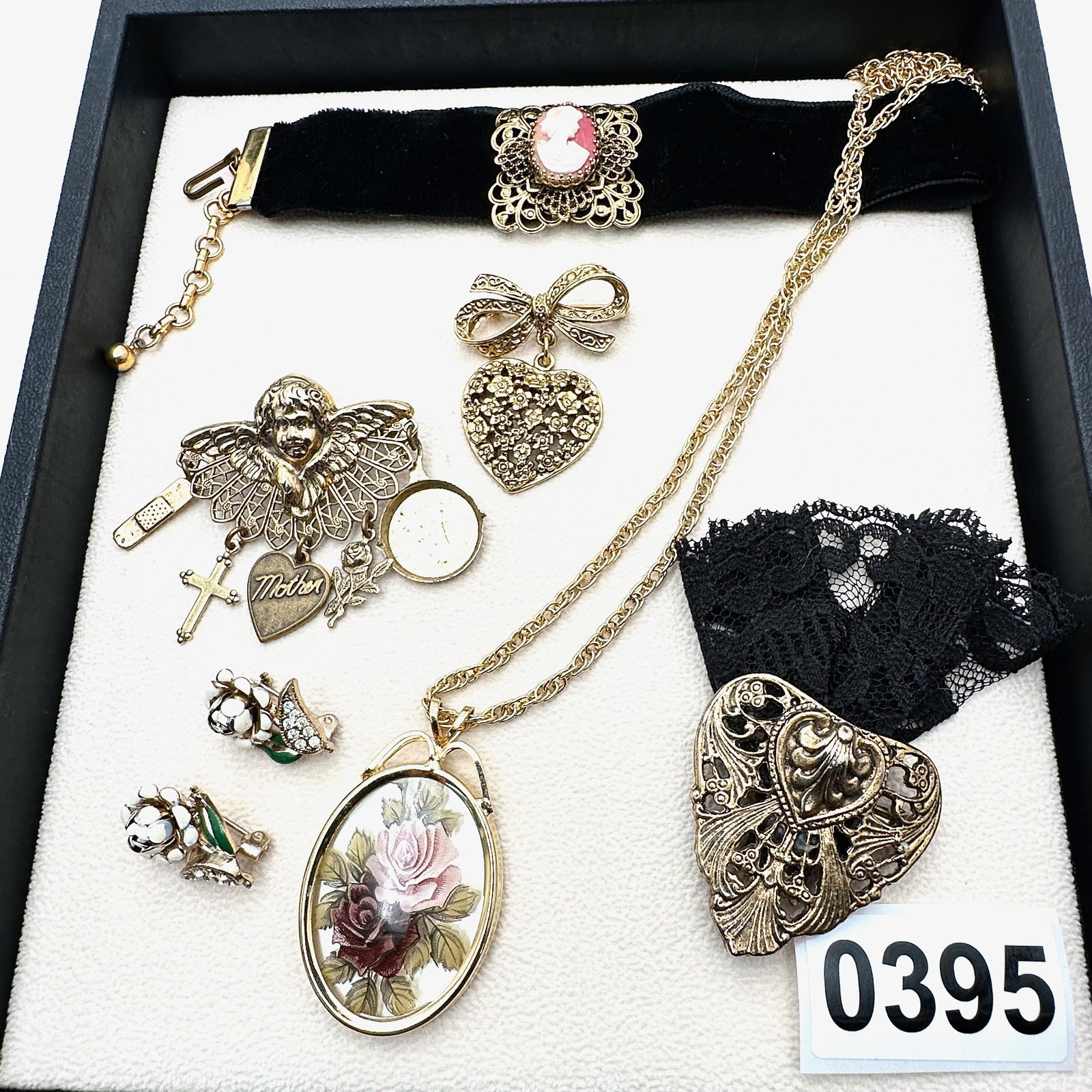 Vintage and Modern Jewelry Collection Group Victorian Revival Cameo Necklace Angel Brooch Heart (1 of 2)