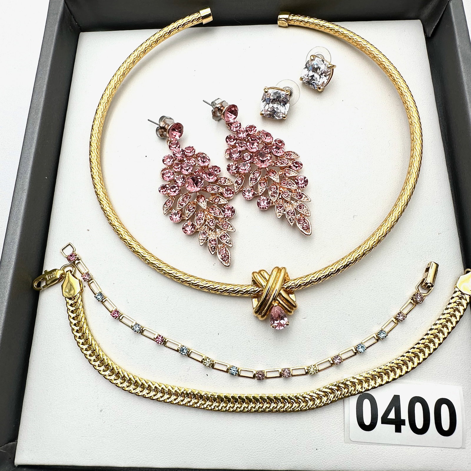 Vintage and Modern Jewelry Collection Group Pink Crystal Earrings Crystal Slide Necklace Tennis (1 of 2)
