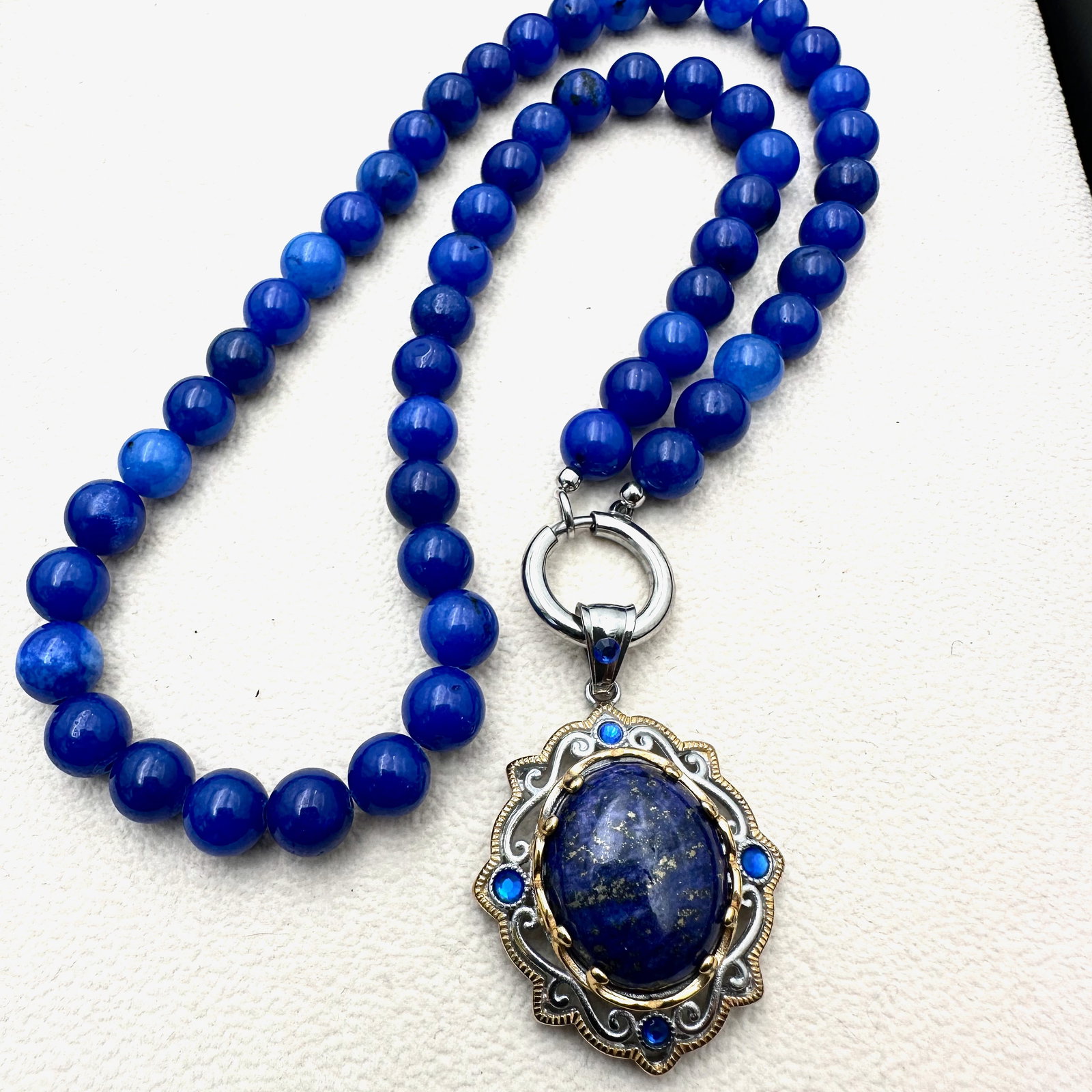 Blue Lapis Lazuli Gemstone Bead Silver Plated Pendant Necklace 18 Inch Wearable Length Nice Quality (1 of 2)