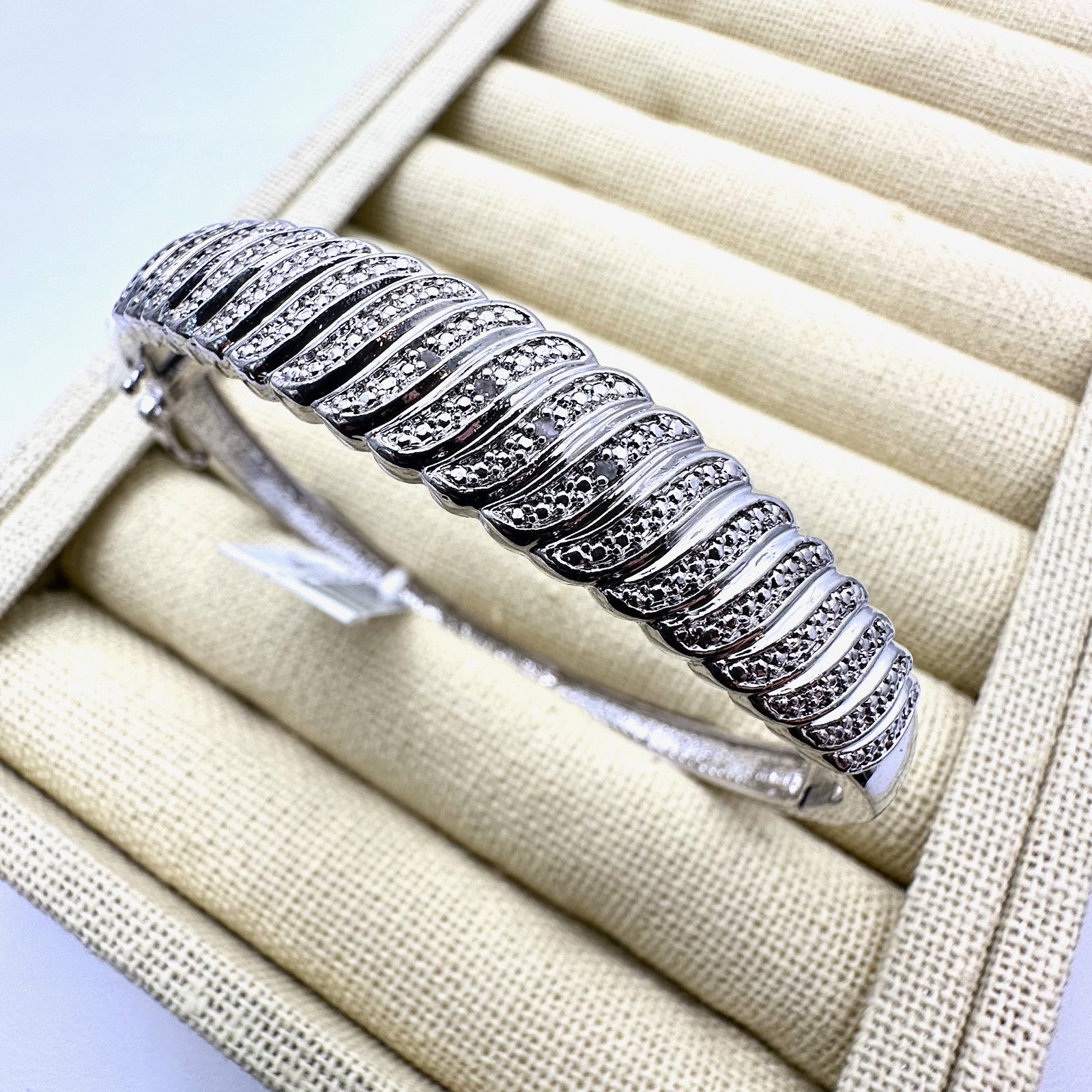 Diamond Accents Silver Plated Hinged Bangle Bracelet Original Tag Attached 7 Inch (1 of 2)