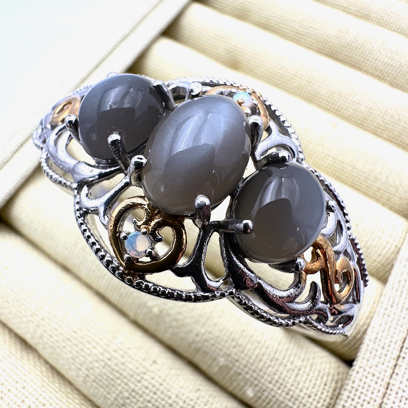 Moonstone Silver Plated Filigree Cuff Bracelet 7 Inch (1 of 2)
