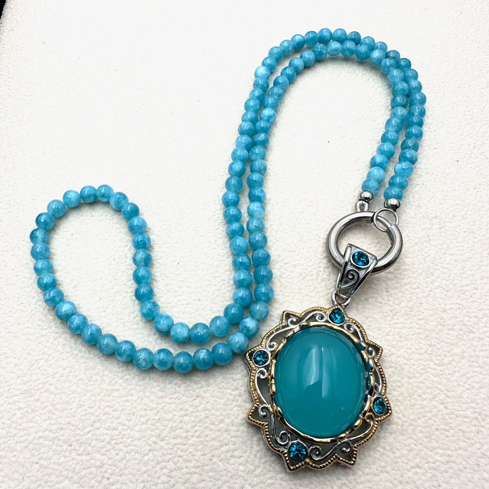 Aqua Blue Gemstone Bead Silver Plated Pendant Necklace 18 Inch Nice Quality Made (1 of 2)