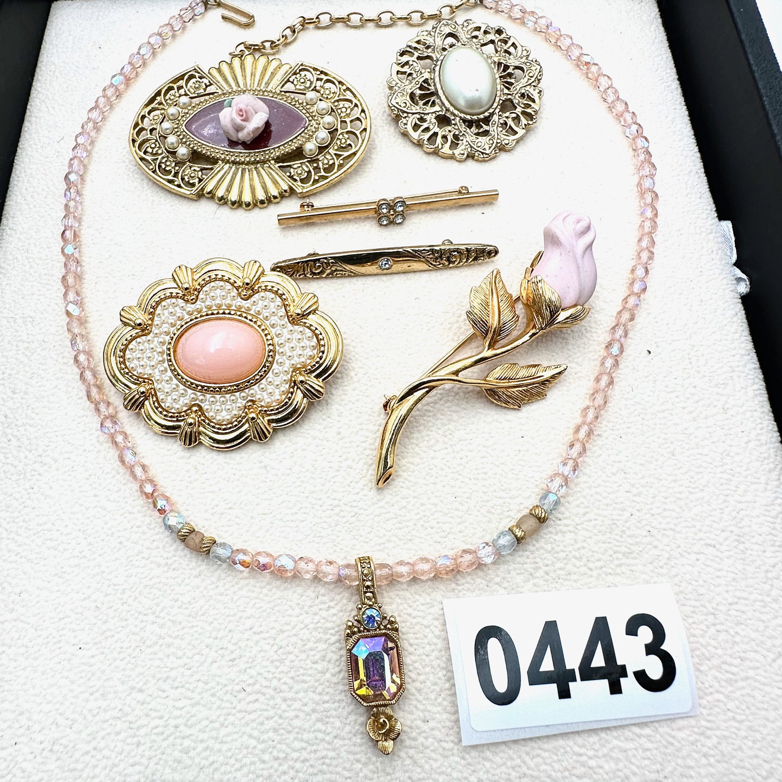 Vintage and Modern Jewelry Collection 1928 Brand Brooches and Necklace Pink Crystal: Vintage and Modern Jewelry Collection 1928 Brand Brooches and Necklace Pink Crystal