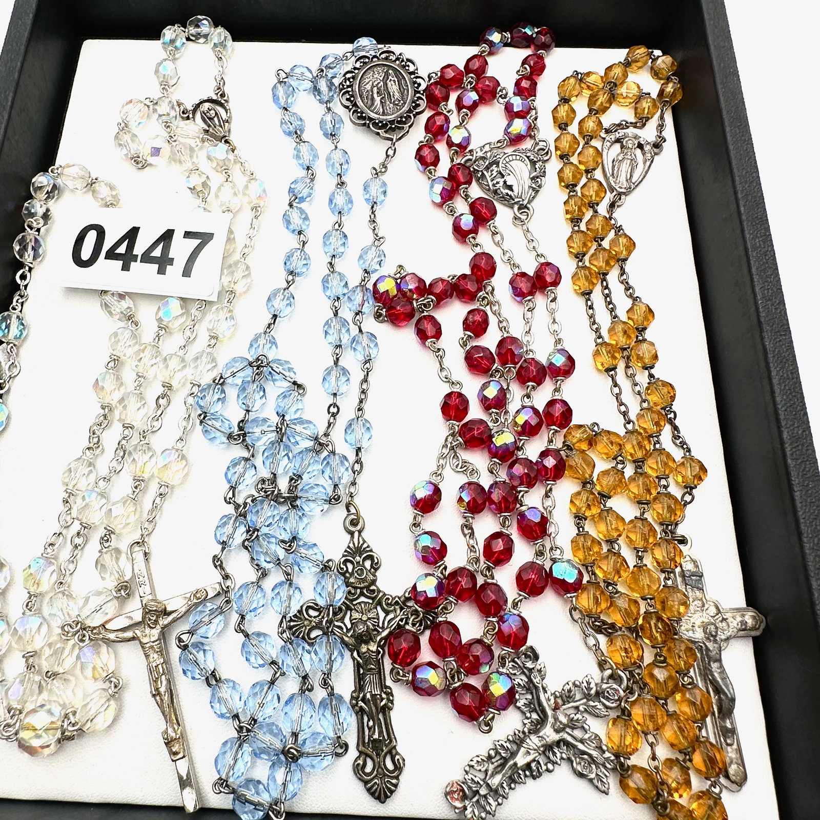 Vintage Antique Crystal Religious Rosary Necklaces Silver Tone (1 of 2)