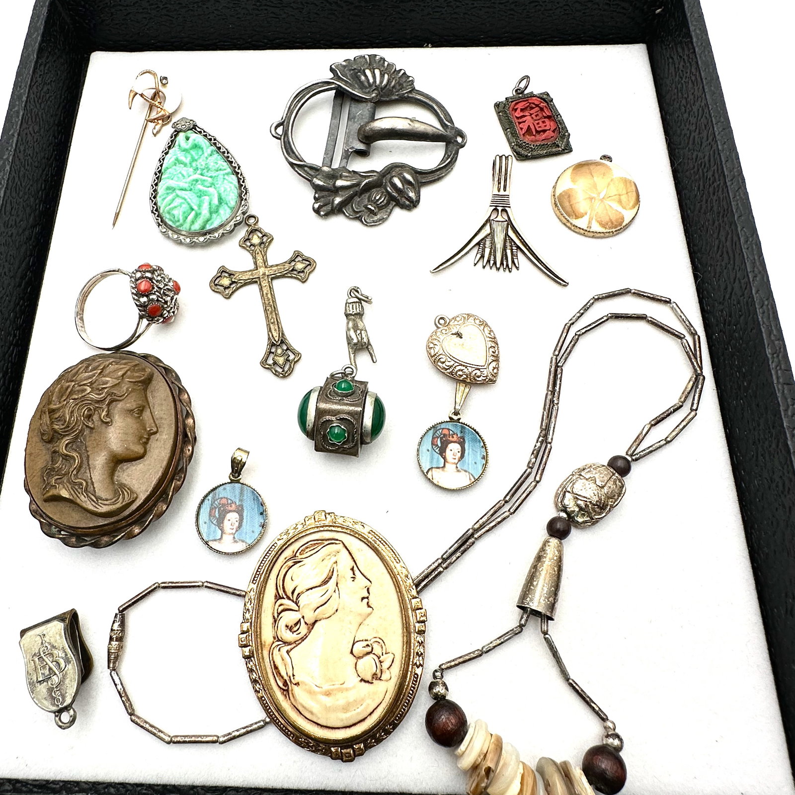 Vintage Antique Jewelry Pierces and Parts Lava Cameo As Is No Pin on Back Pendants Ring Fobs Figa: Vintage Antique Jewelry Pierces and Parts Lava Cameo As Is No Pin on Back Pendants Ring Fobs Figa Scarab