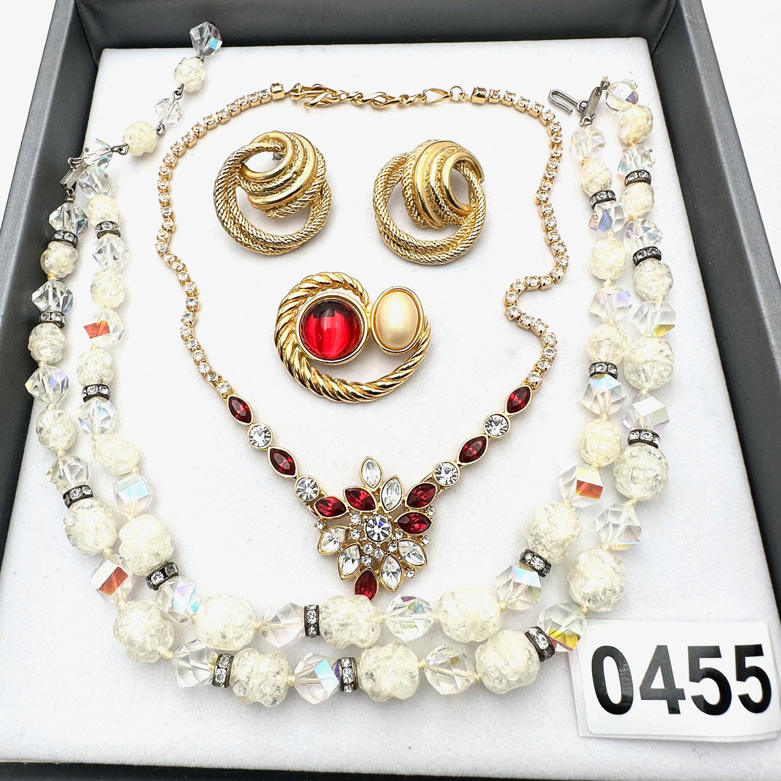 Vintage and Modern Jewelry Collection Group Red Crystal Necklace Pierced Earrings Brooch Crystal (1 of 2)