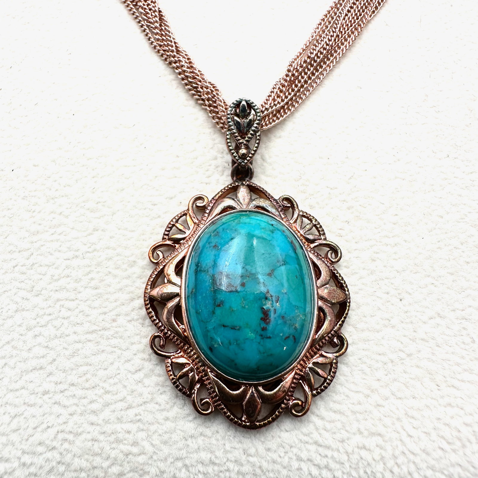 Turquoise Copper Pendant Necklace Multi Strand Chain 18 Inch (1 of 2)