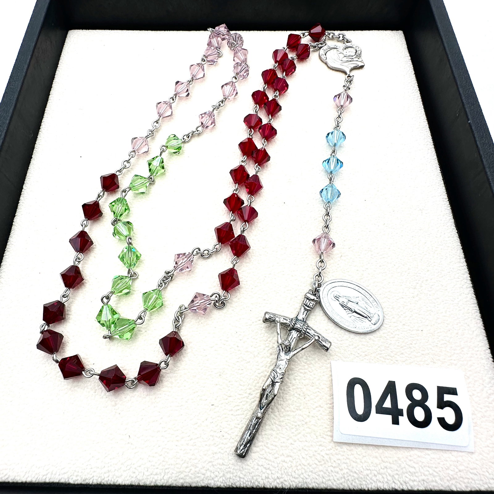 Vintage Multicolor Crystal Sterling Silver Rosary: Vintage Multicolor Crystal Sterling Silver Rosary