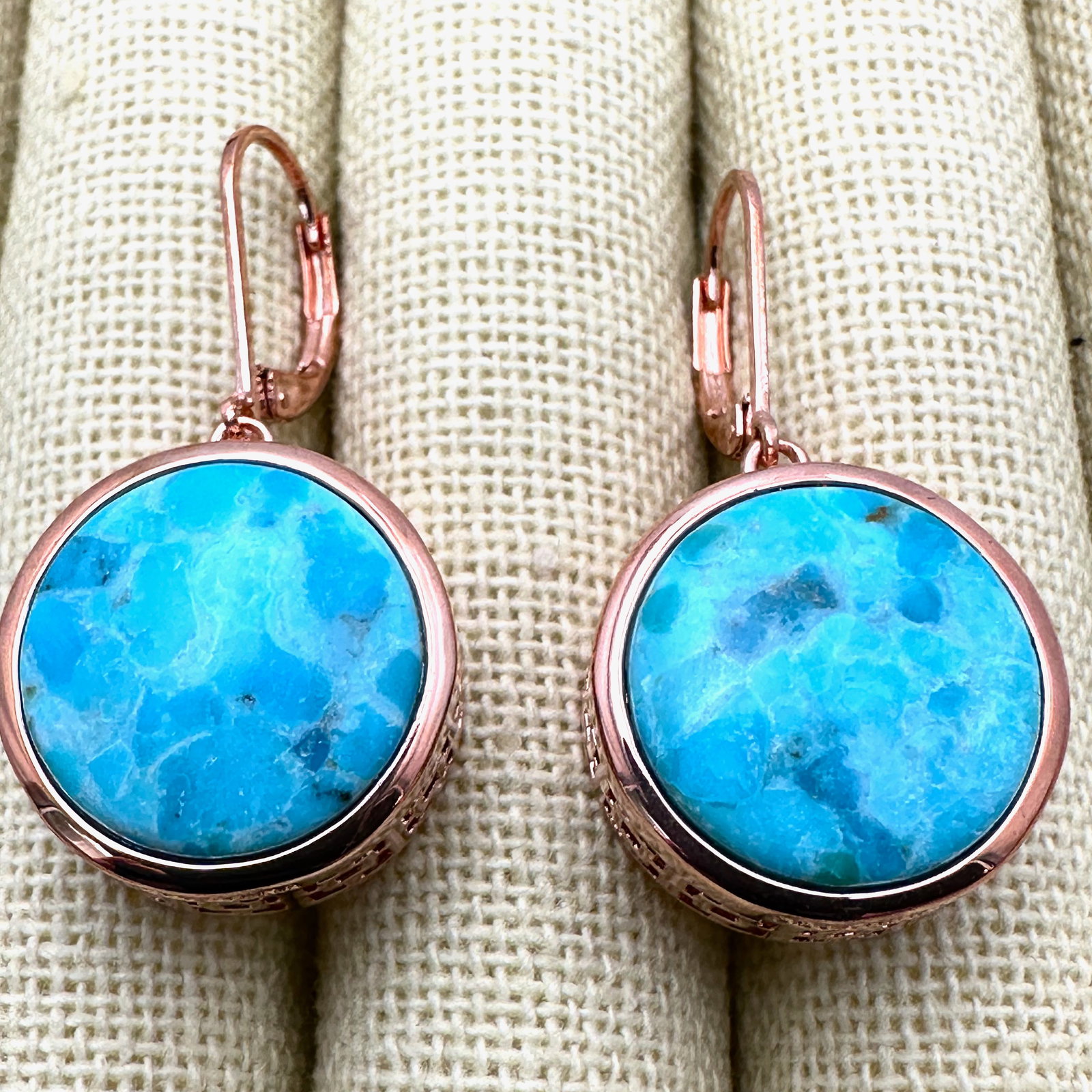 Blue Turquoise Copper Pierced Earrings Signed BBJ: Blue Turquoise Copper Pierced Earrings Signed BBJ