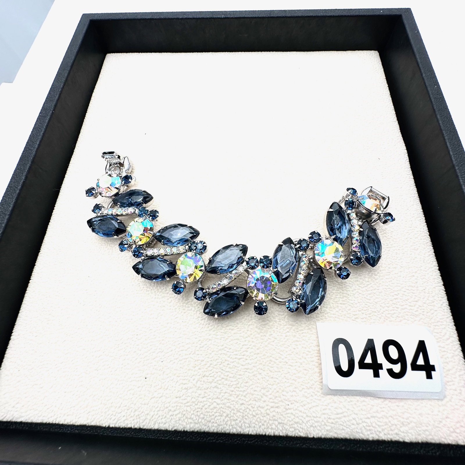 Vintage Juliana Blue and Clear Glass Rhinestone Silver Tone 5 Link Bracelet 7 Inch (1 of 2)